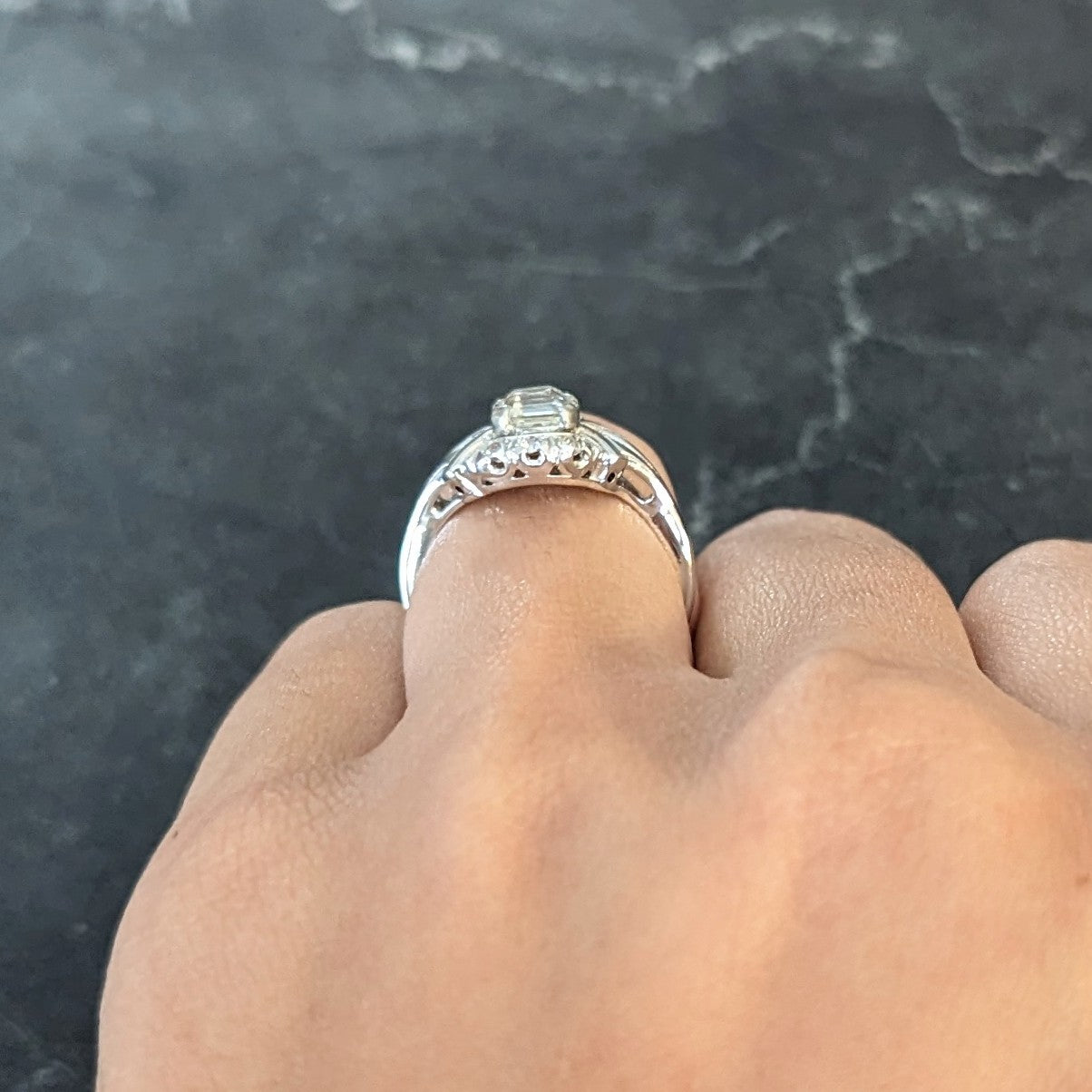 Art Deco 1.20 CTW Asscher Cut Diamond 14 Karat White Gold Cluster Antique Alternative Ring Wilson's Estate Jewelry