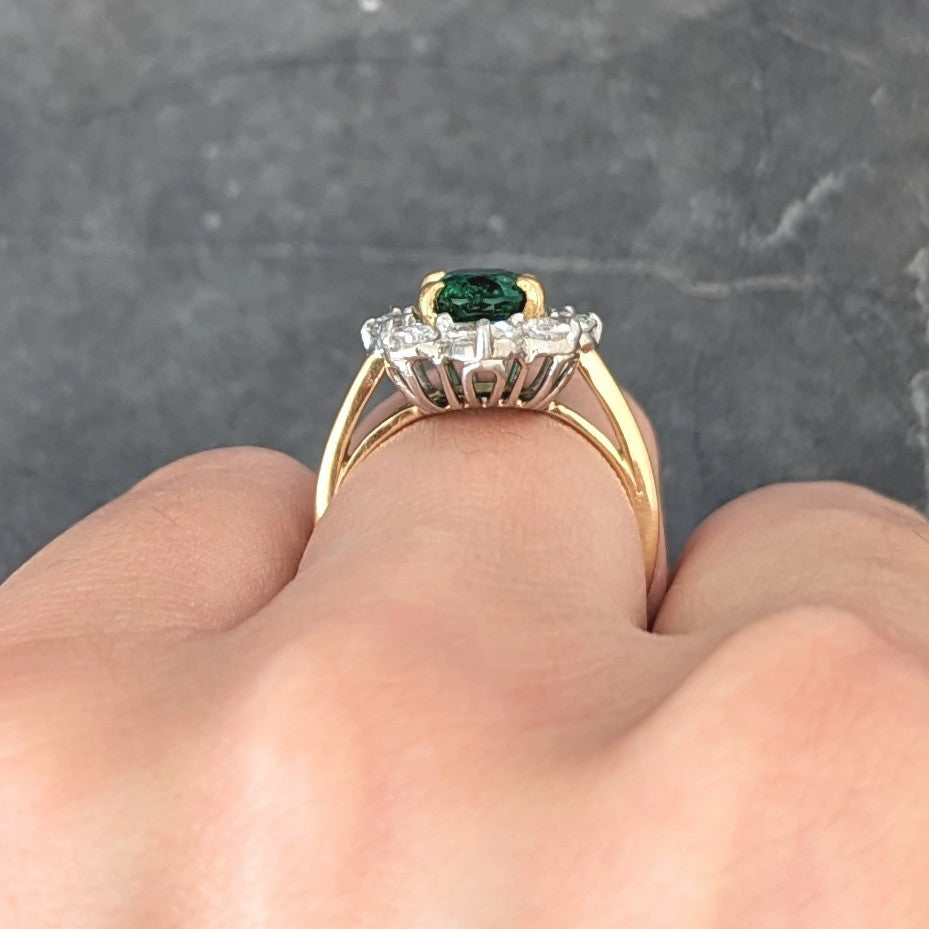 Vintage 2.96 CTW Emerald Oval Cut Diamond Platinum 18 Karat Yellow Gold Halo Ring GIA Wilson's Estate Jewelry