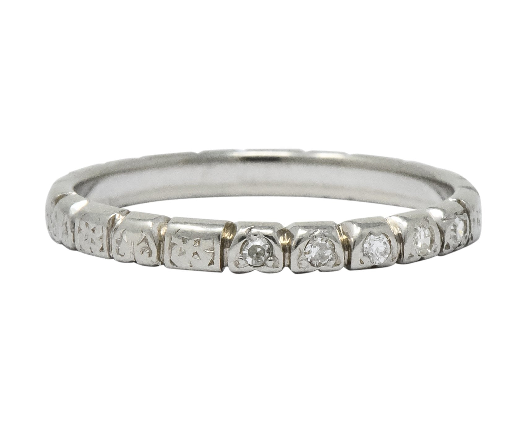 Abel Bros. & Co. Art Deco Diamond 18 Karat White Gold Stackable Band Ring - Wilson's Estate Jewelry