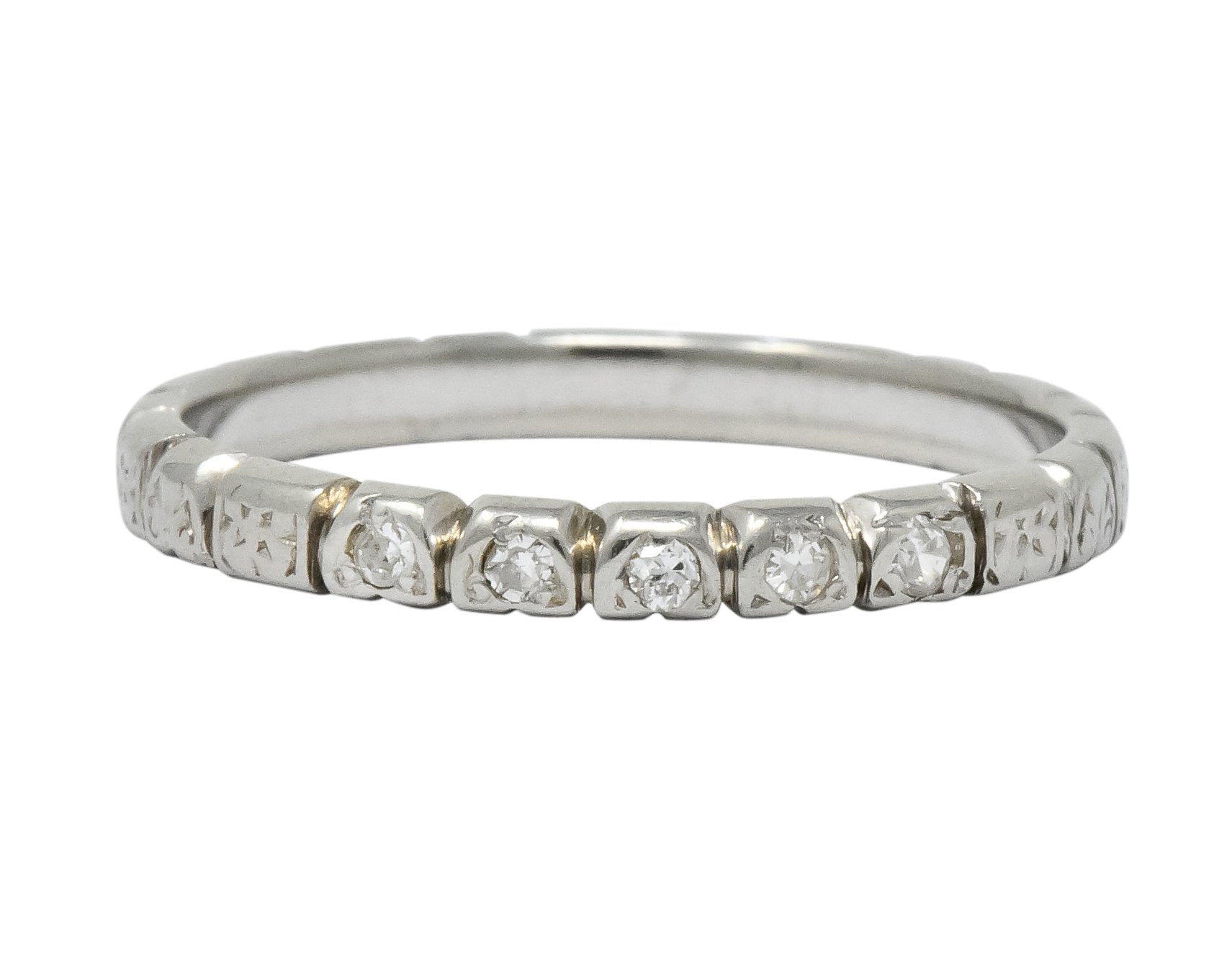 Abel Bros. & Co. Art Deco Diamond 18 Karat White Gold Stackable Band Ring - Wilson's Estate Jewelry