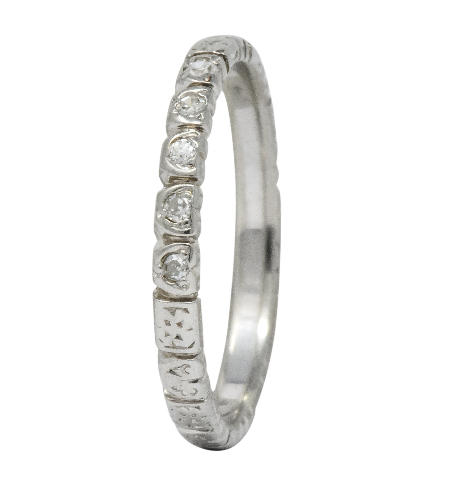 Abel Bros. & Co. Art Deco Diamond 18 Karat White Gold Stackable Band Ring - Wilson's Estate Jewelry