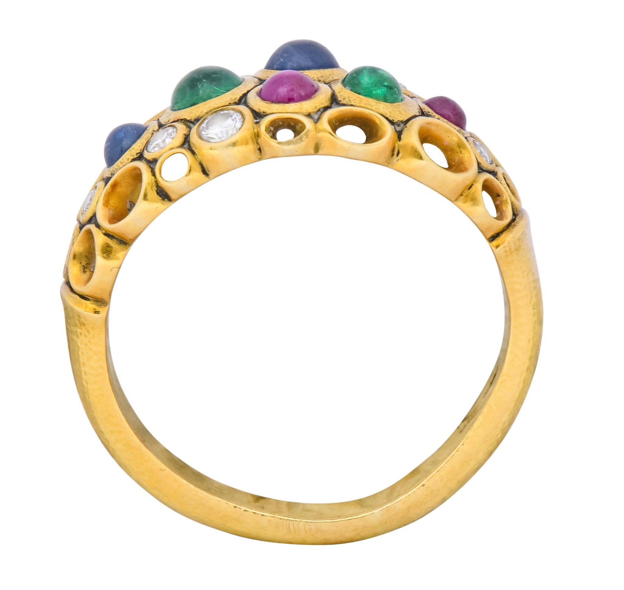 Alex Sepkus Blue Sapphire Emerald Ruby Diamond 18 Karat Gold Cluster Ring - Wilson's Estate Jewelry