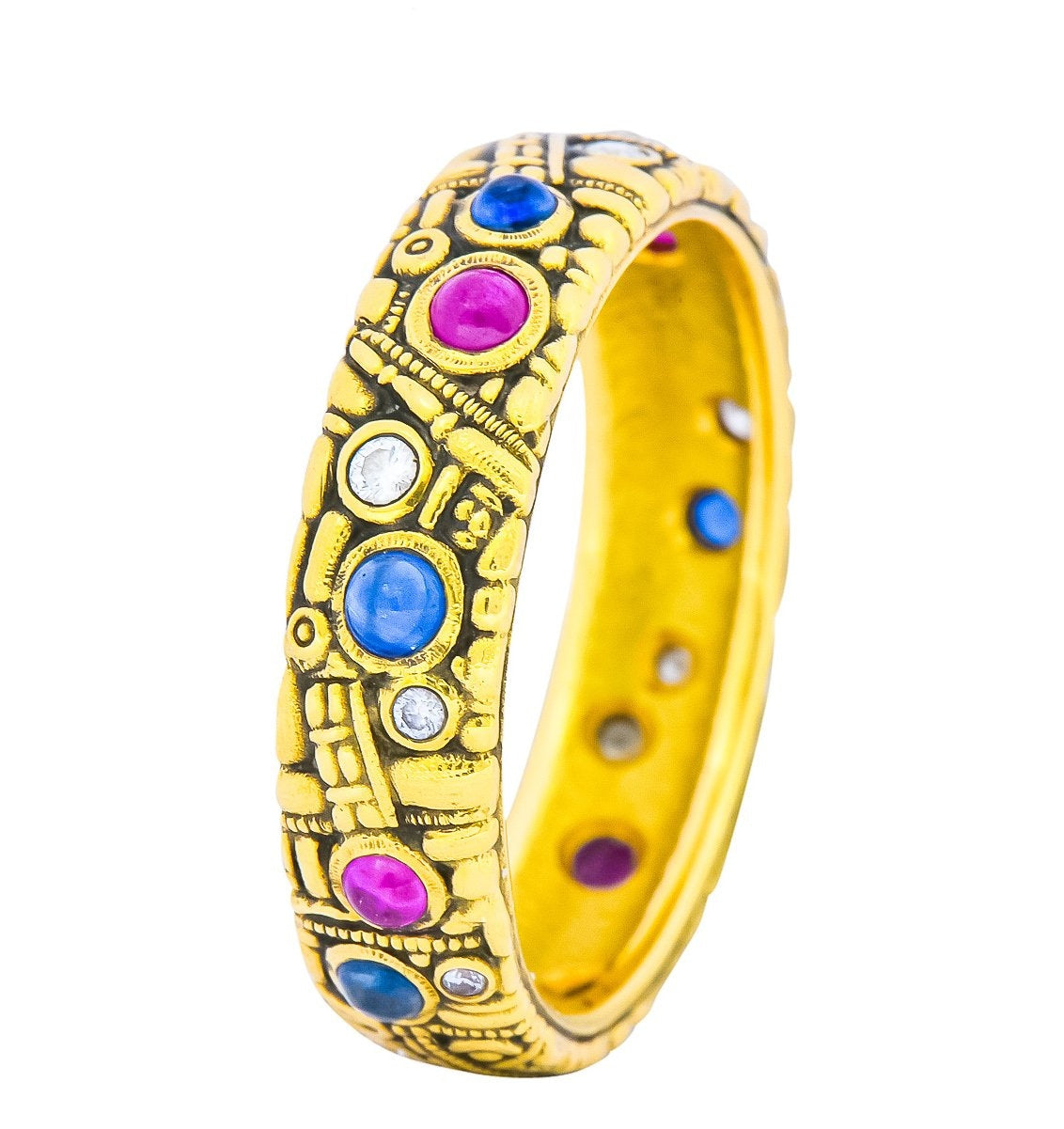 Alex Sepkus Blue Sapphire Ruby Diamond 18 Karat Gold Band Ring - Wilson's Estate Jewelry