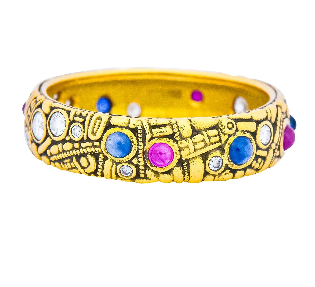 Alex Sepkus Blue Sapphire Ruby Diamond 18 Karat Gold Band Ring - Wilson's Estate Jewelry