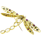Alluring Large Multi-Gem Diamond Moonstone 18 Karat Gold Dragonfly Brooch Wilson's Estate Jewelry