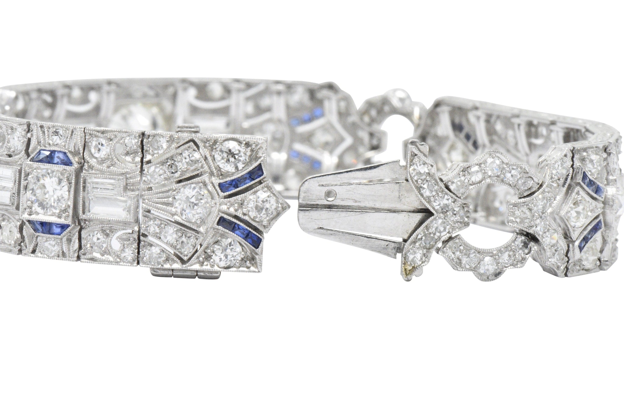 Amazing Art Deco 11.50 CTW Diamond Sapphire Platinum Bracelet Wilson's Estate Jewelry