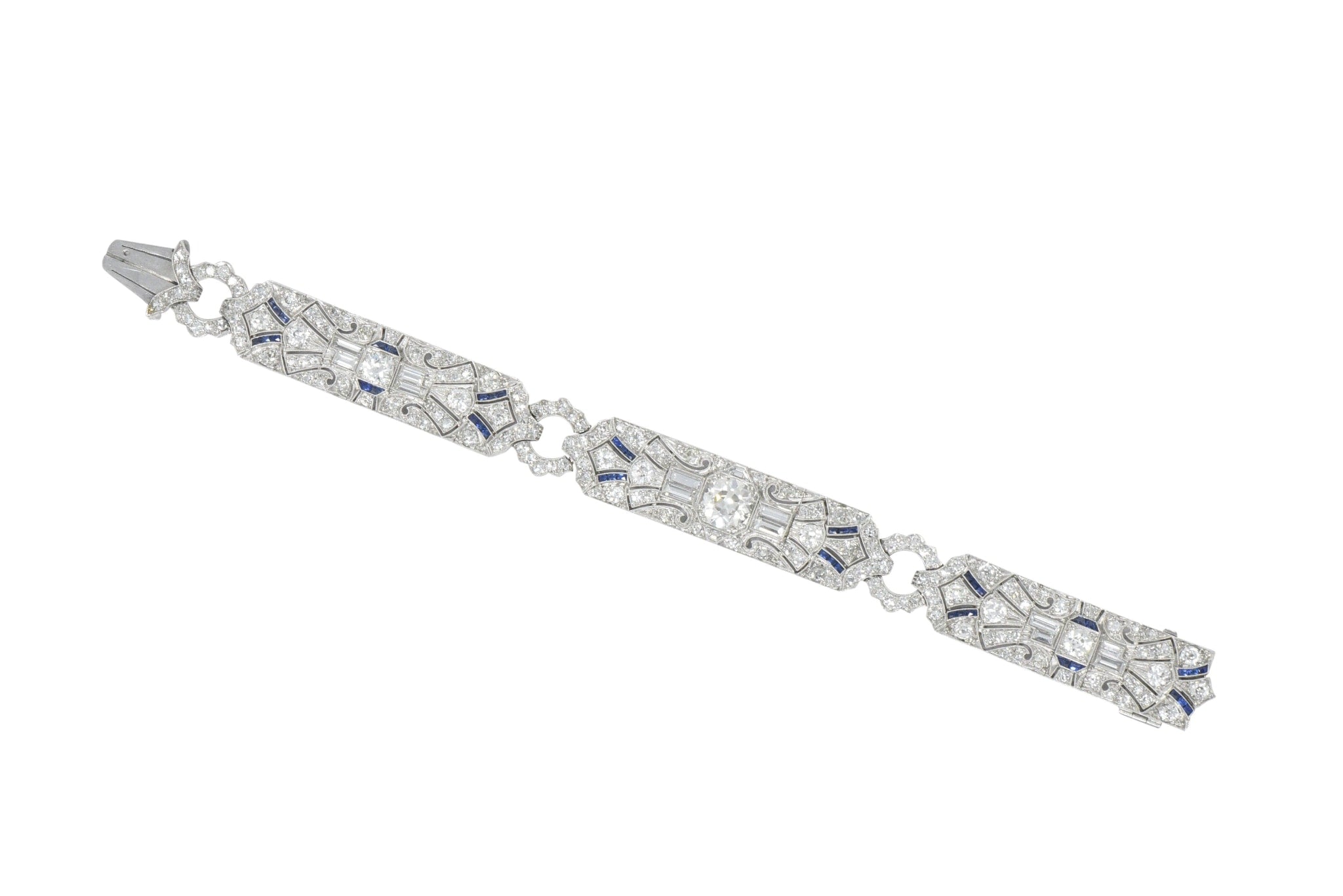 Amazing Art Deco 11.50 CTW Diamond Sapphire Platinum Bracelet Wilson's Estate Jewelry