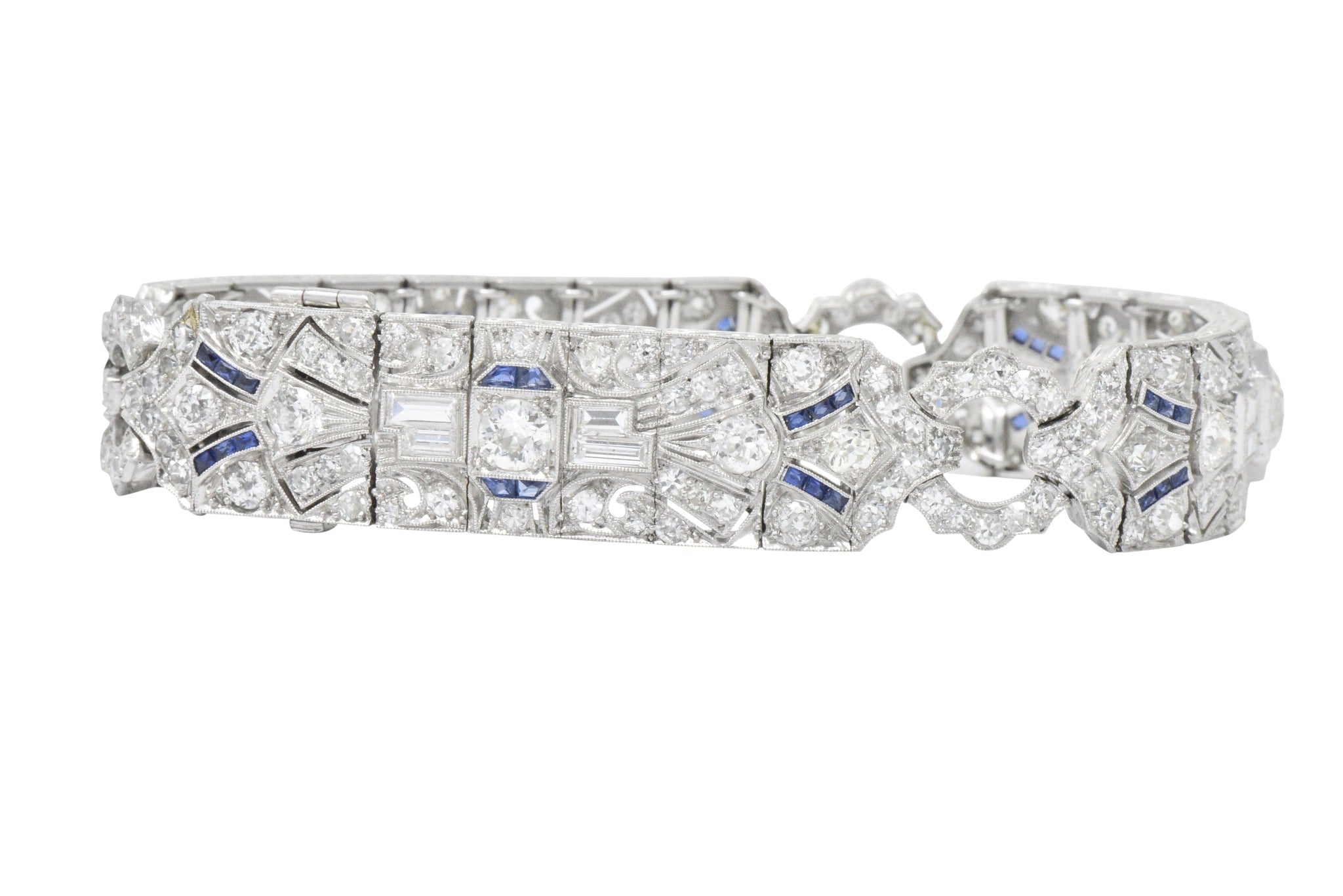 Amazing Art Deco 11.50 CTW Diamond Sapphire Platinum Bracelet Wilson's Estate Jewelry