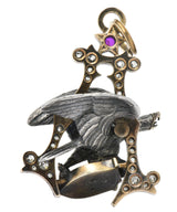 Anheuser Busch 1919 Diamond Ruby Enamel Sterling Silver 14 Karat Gold Eagle Pendant Wilson's Estate Jewelry