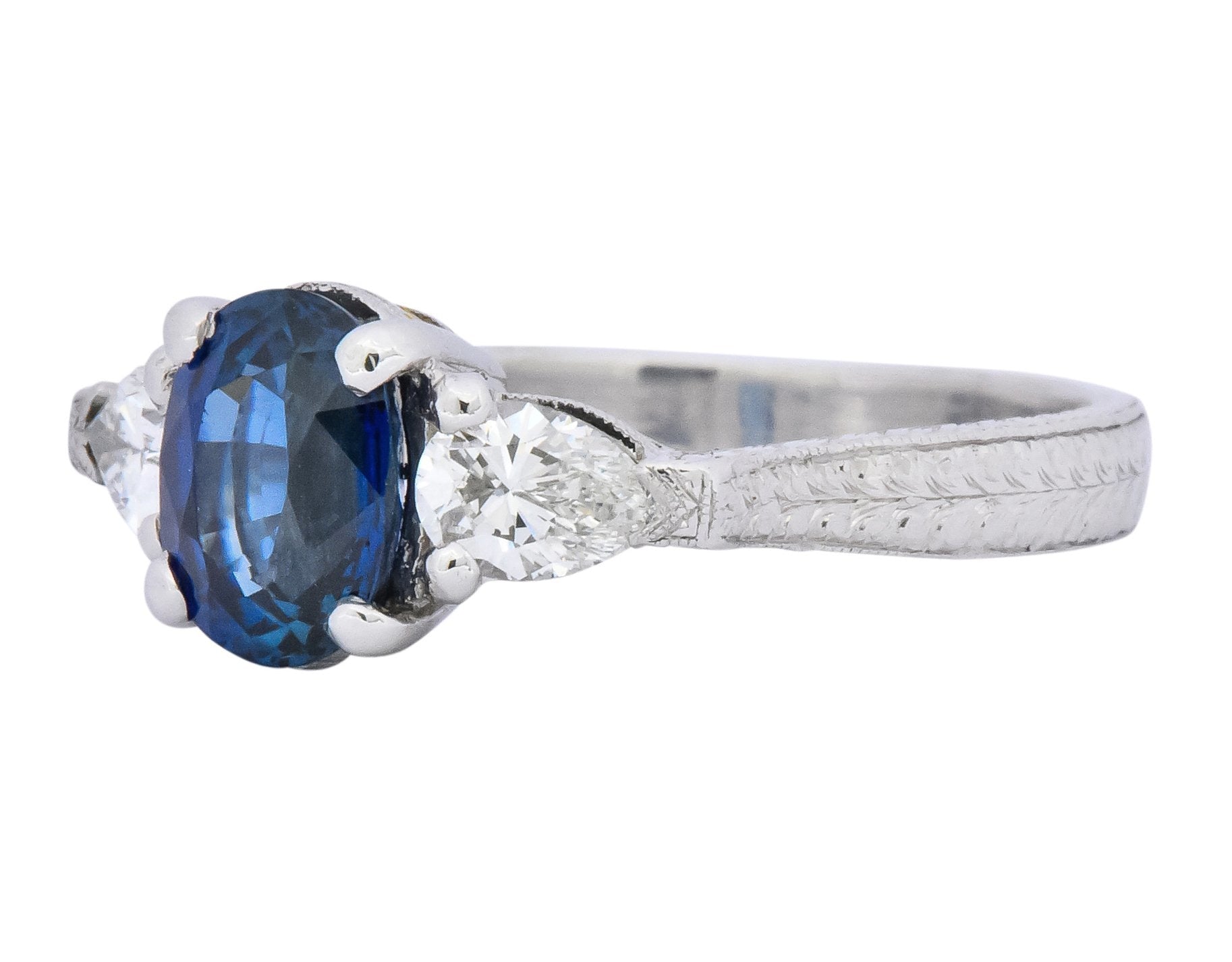 Antique 2.35 CTW Sapphire Diamond Gold Platinum Three Stone Ring - Wilson's Estate Jewelry