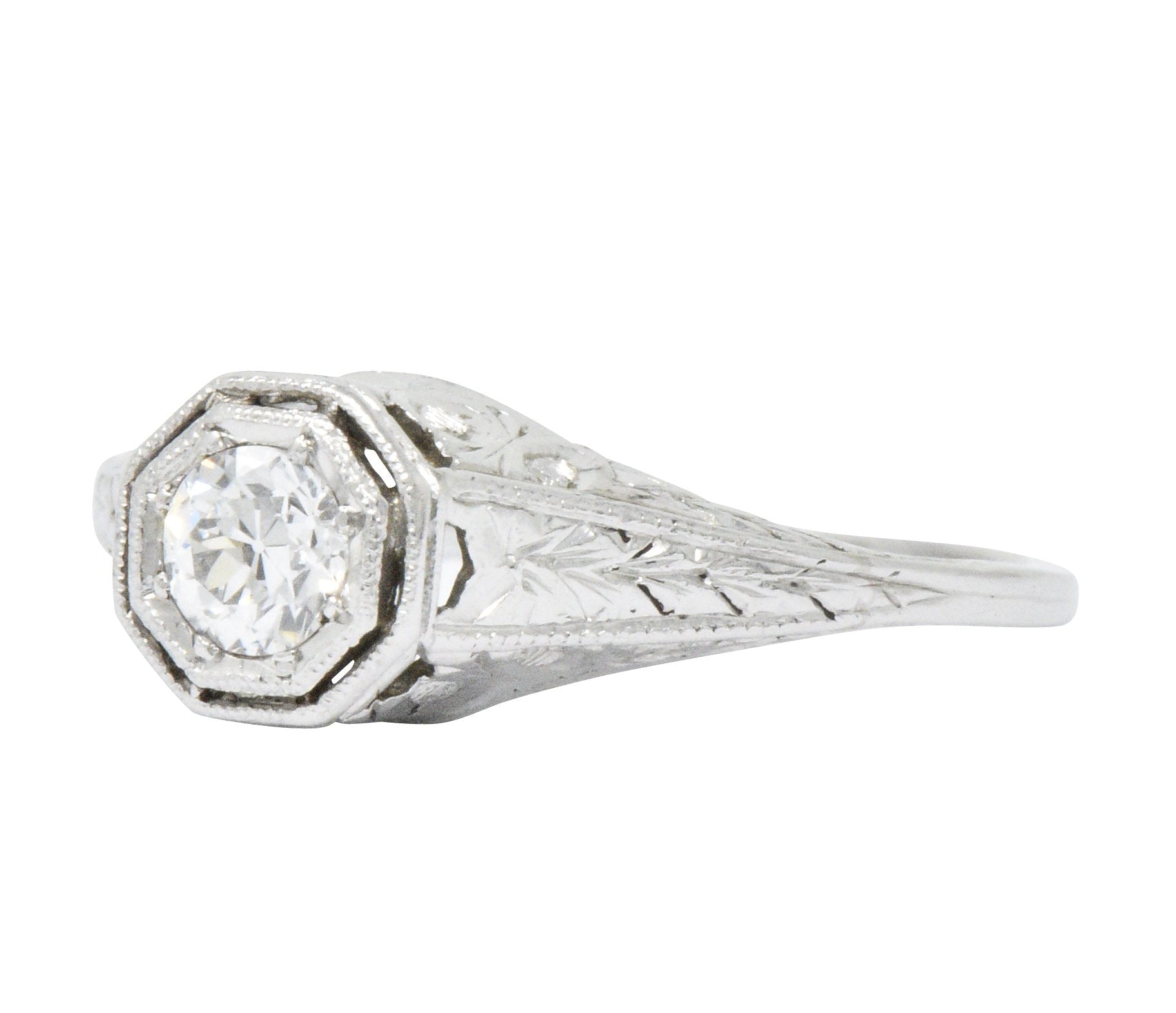 Art Deco 0.25 CTW Old European Diamond Platinum Octagonal Engagement Ring Wilson's Estate Jewelry