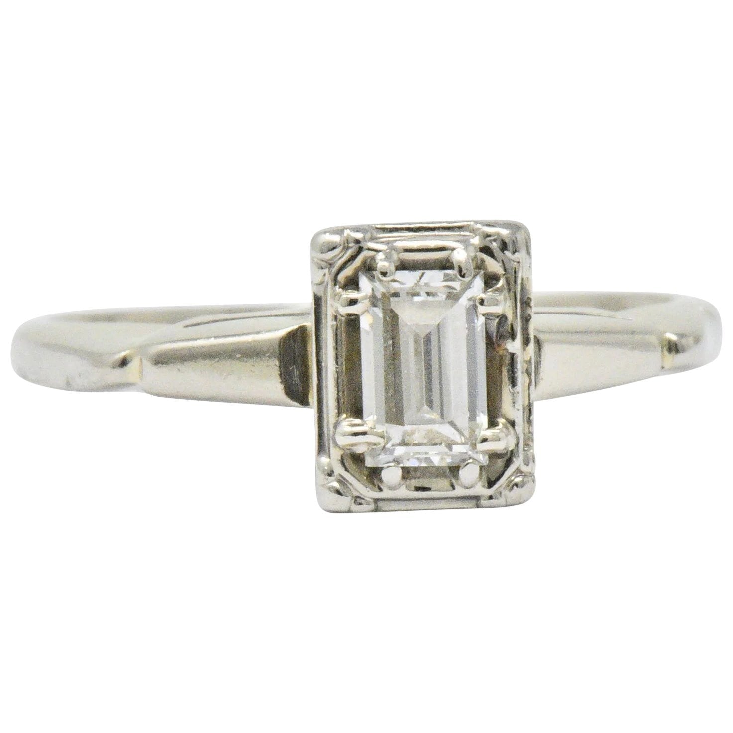 Art Deco 0.35 CTW Diamond 14 Karat White Gold Engagement Ring Wilson's Estate Jewelry