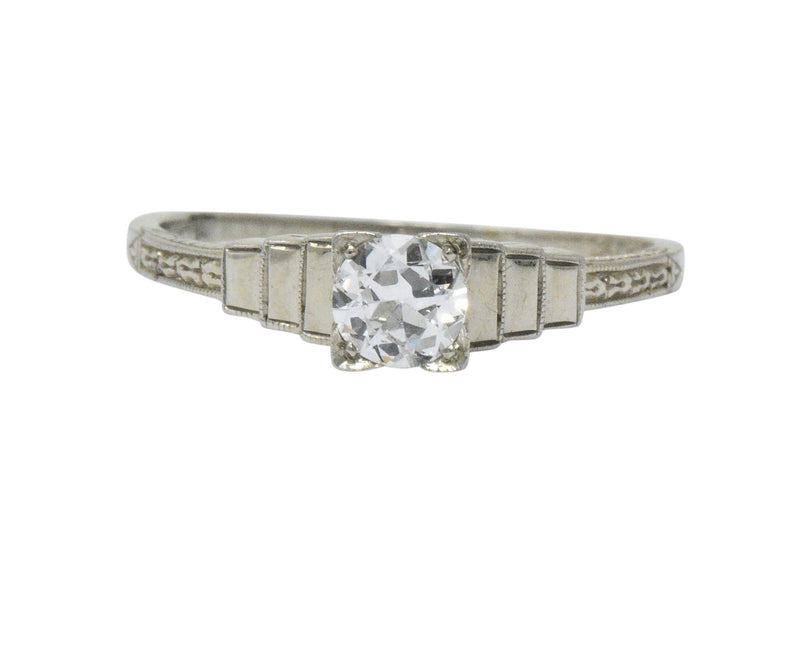 Art Deco 0.40 CTW Diamond 18 Karat White Gold Engagement Ring Wilson's Estate Jewelry
