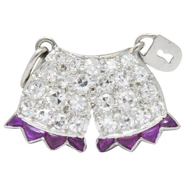 Art Deco 0.40 CTW Diamond Ruby Platinum Chastity Belt Charm Wilson's Estate Jewelry