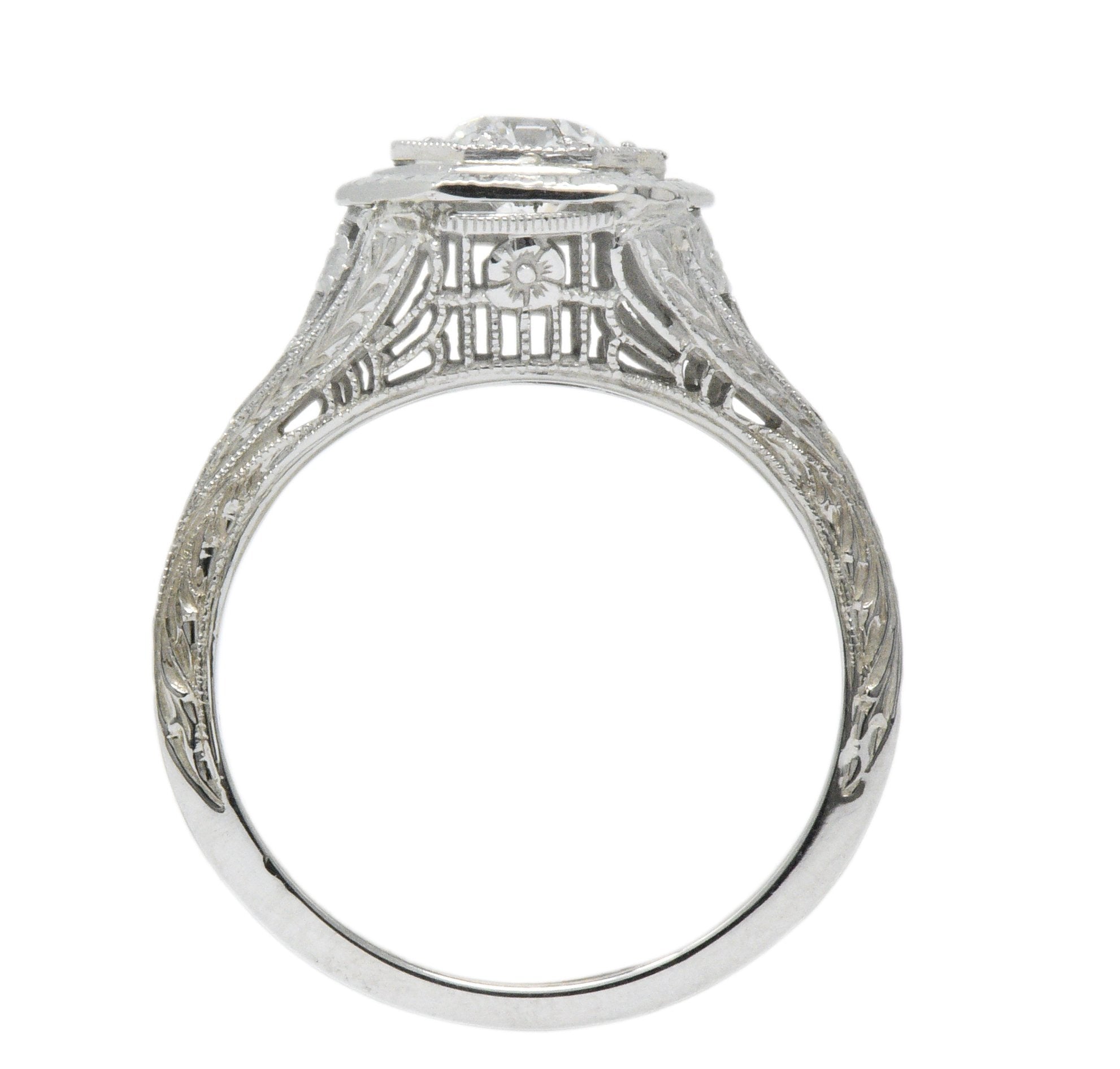 Art Deco 0.51 CTW Diamond 18 Karat White Gold Octagonal Halo Engagement Ring Wilson's Estate Jewelry