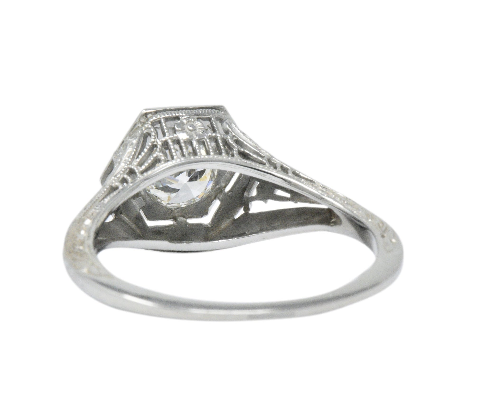 Art Deco 0.51 CTW Diamond 18 Karat White Gold Octagonal Halo Engagement Ring Wilson's Estate Jewelry