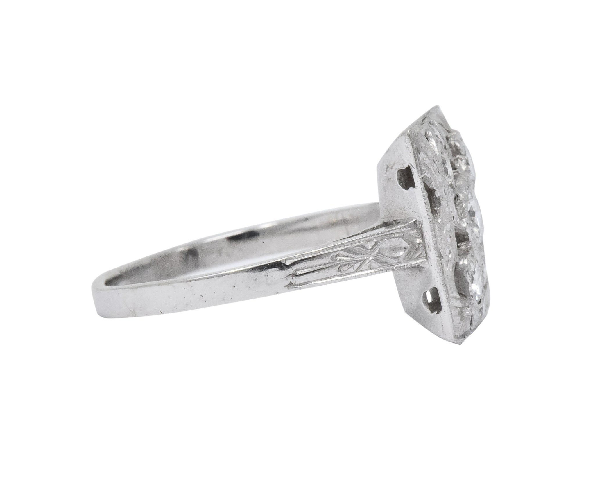 Art Deco 0.55 CTW Diamond 14 Karat White Gold Cocktail Ring - Wilson's Estate Jewelry