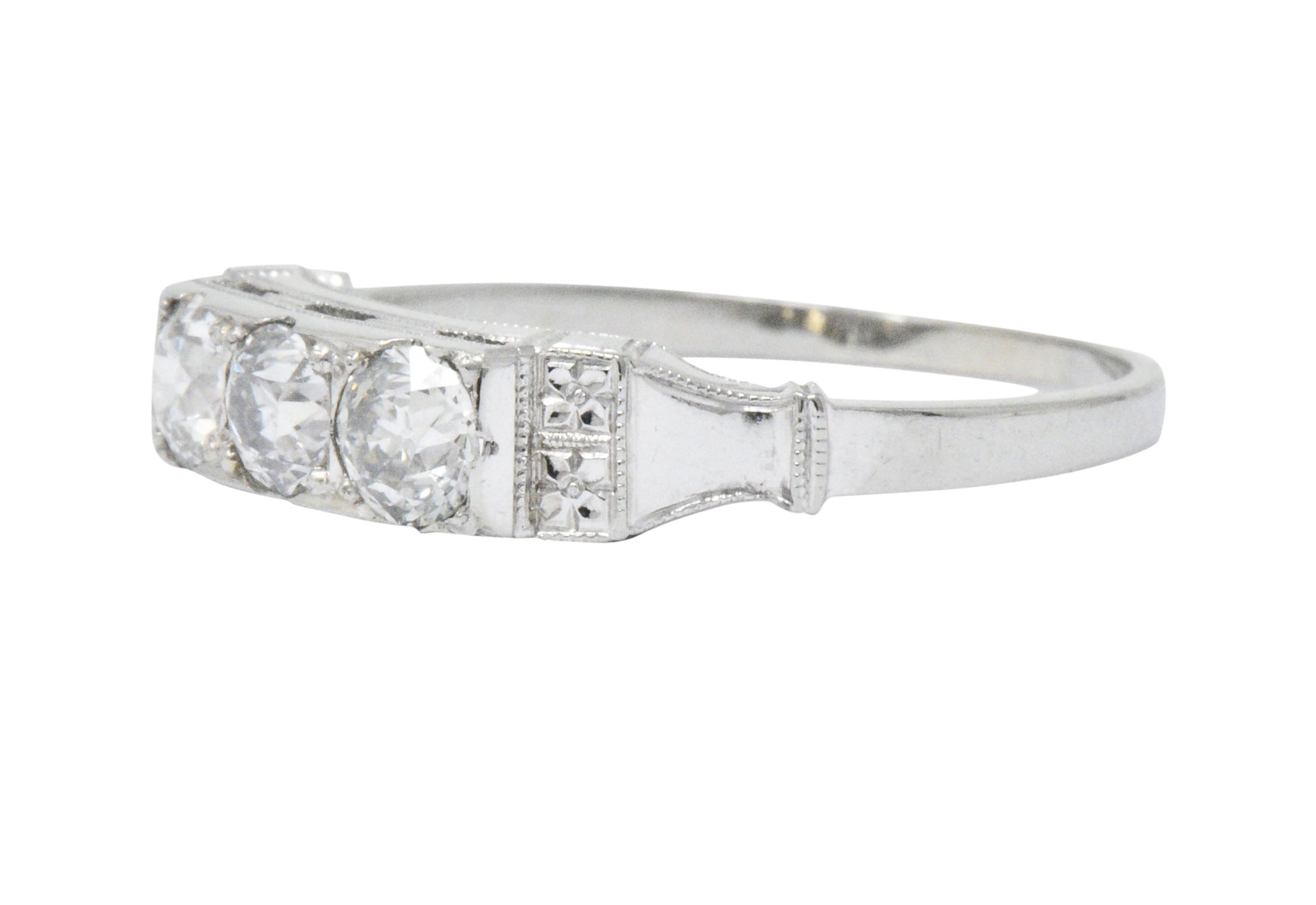 Art Deco 0.57 CTW Diamond 18 Karat White Gold Three Stone Band Ring Wilson's Estate Jewelry