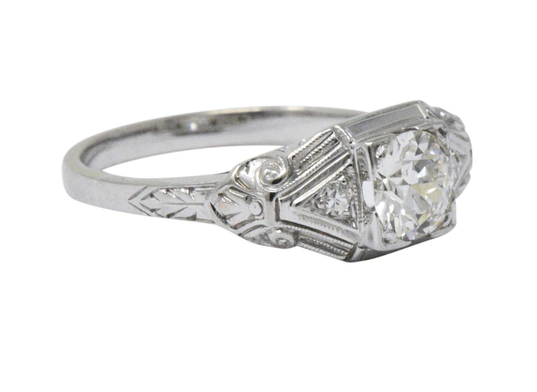 Art Deco 0.59 CTW Diamond 14 Karat White Gold Engagement Ring Wilson's Estate Jewelry