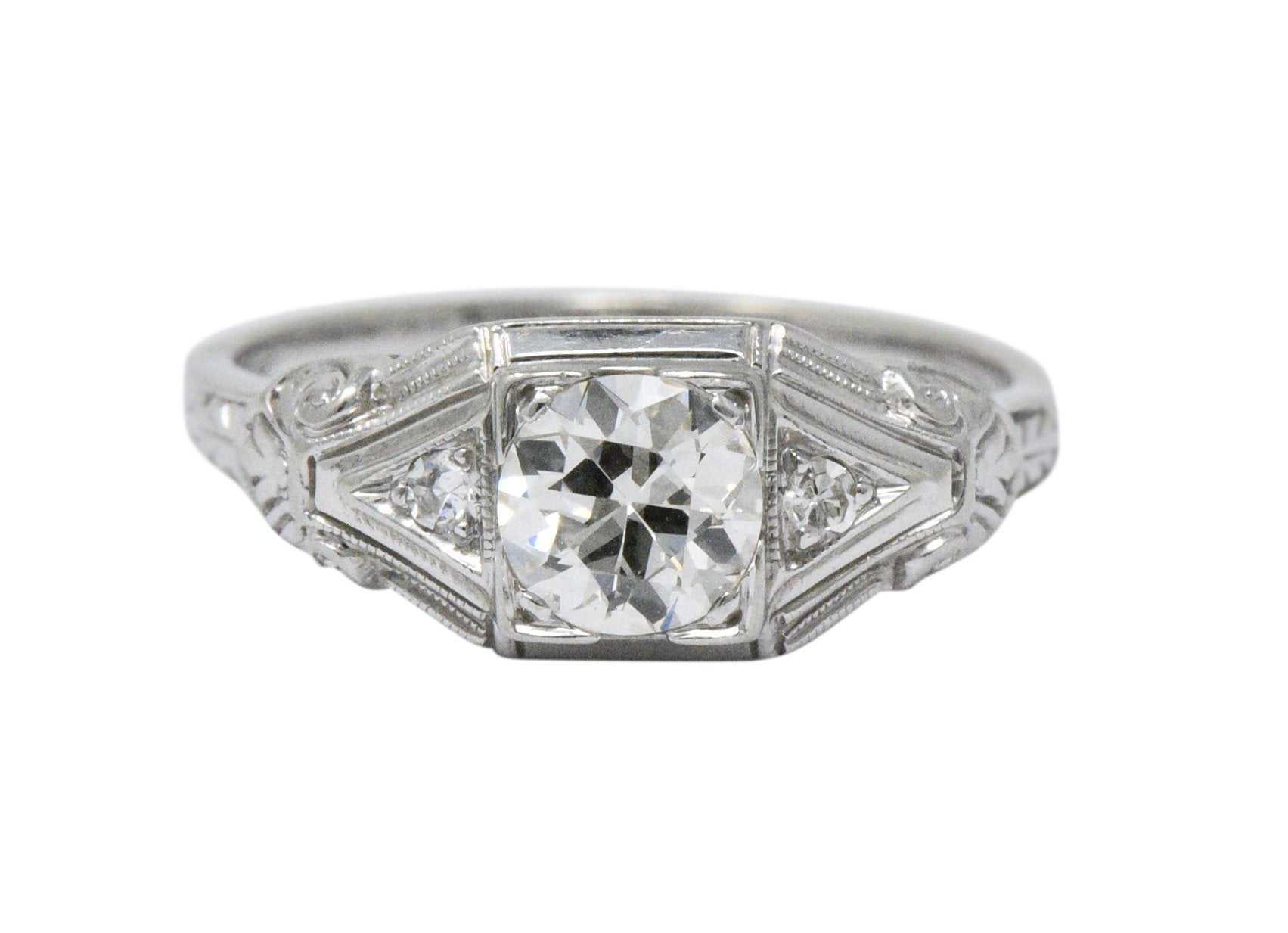 Art Deco 0.59 CTW Diamond 14 Karat White Gold Engagement Ring Wilson's Estate Jewelry