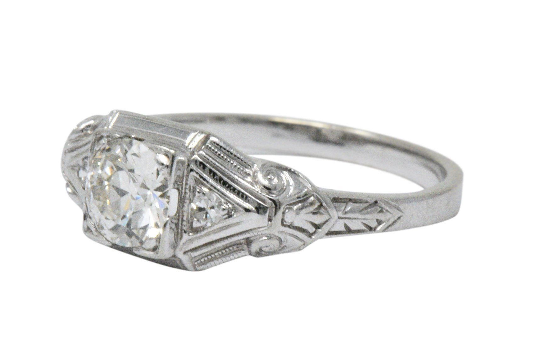 Art Deco 0.59 CTW Diamond 14 Karat White Gold Engagement Ring Wilson's Estate Jewelry