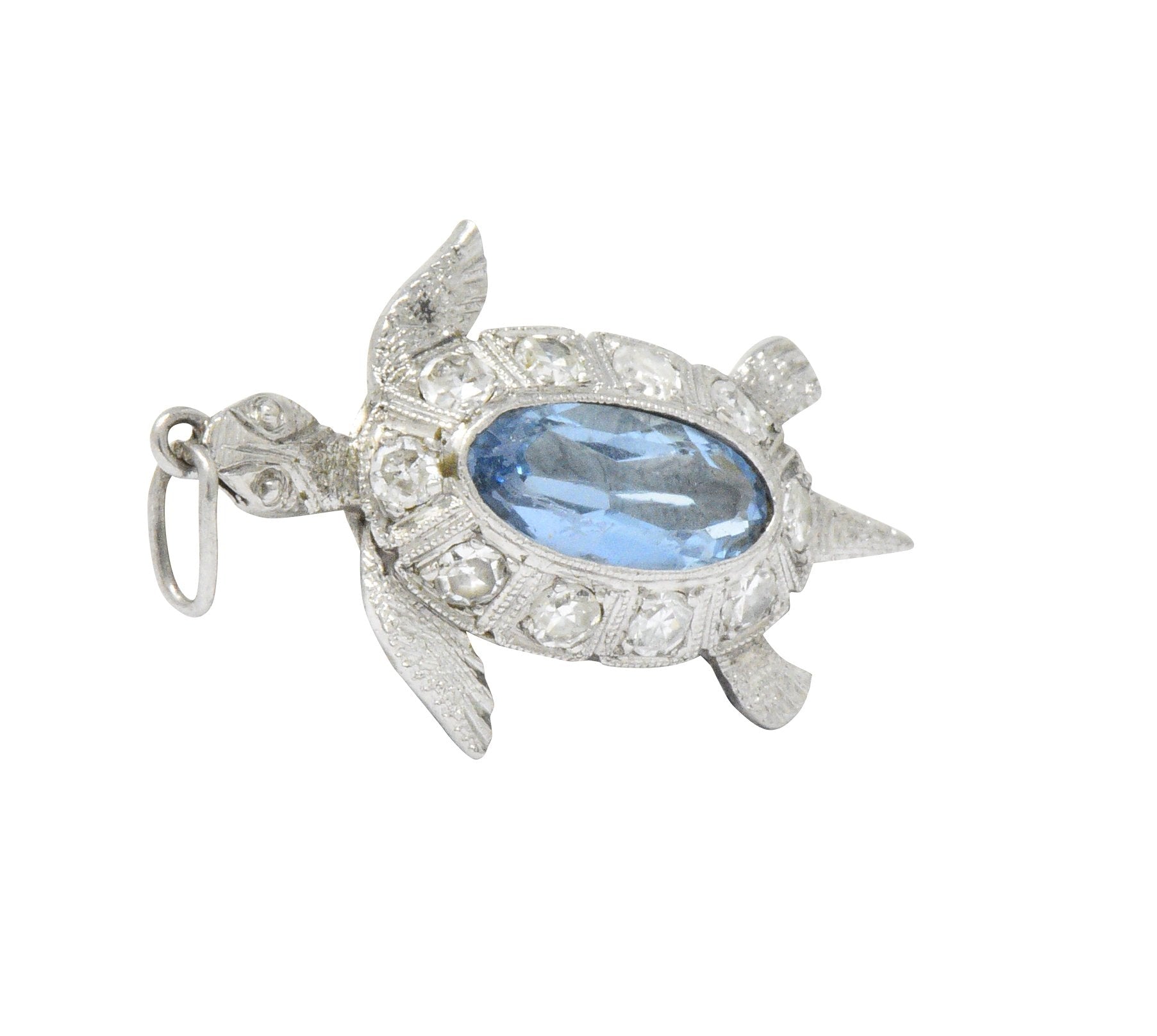 Art Deco 0.66 CTW Aquamarine Diamond Platinum Turtle Charm Wilson's Estate Jewelry