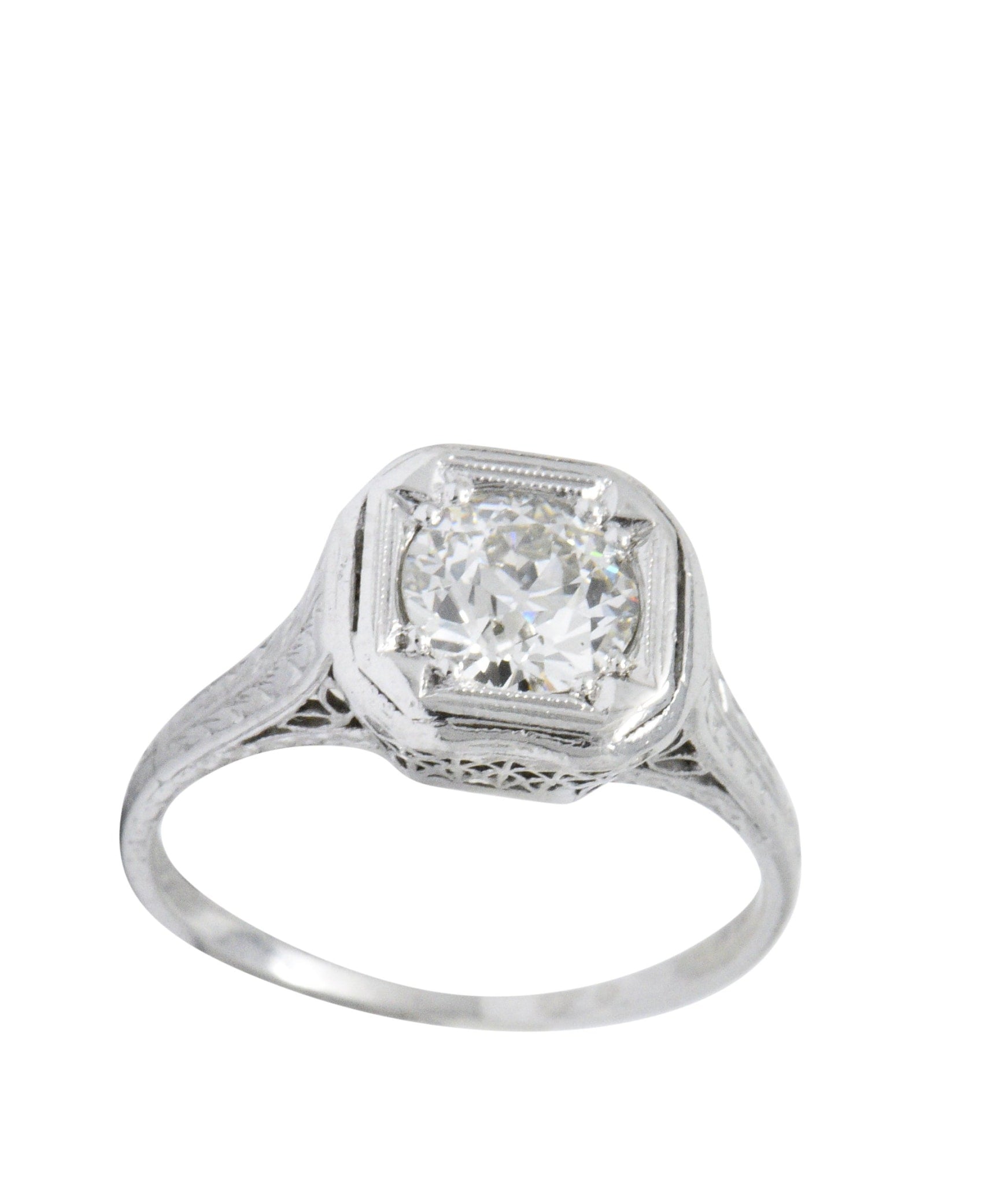 Art Deco 0.87 CTW Diamond Platinum Cushion Engagement Ring Wilson's Estate Jewelry