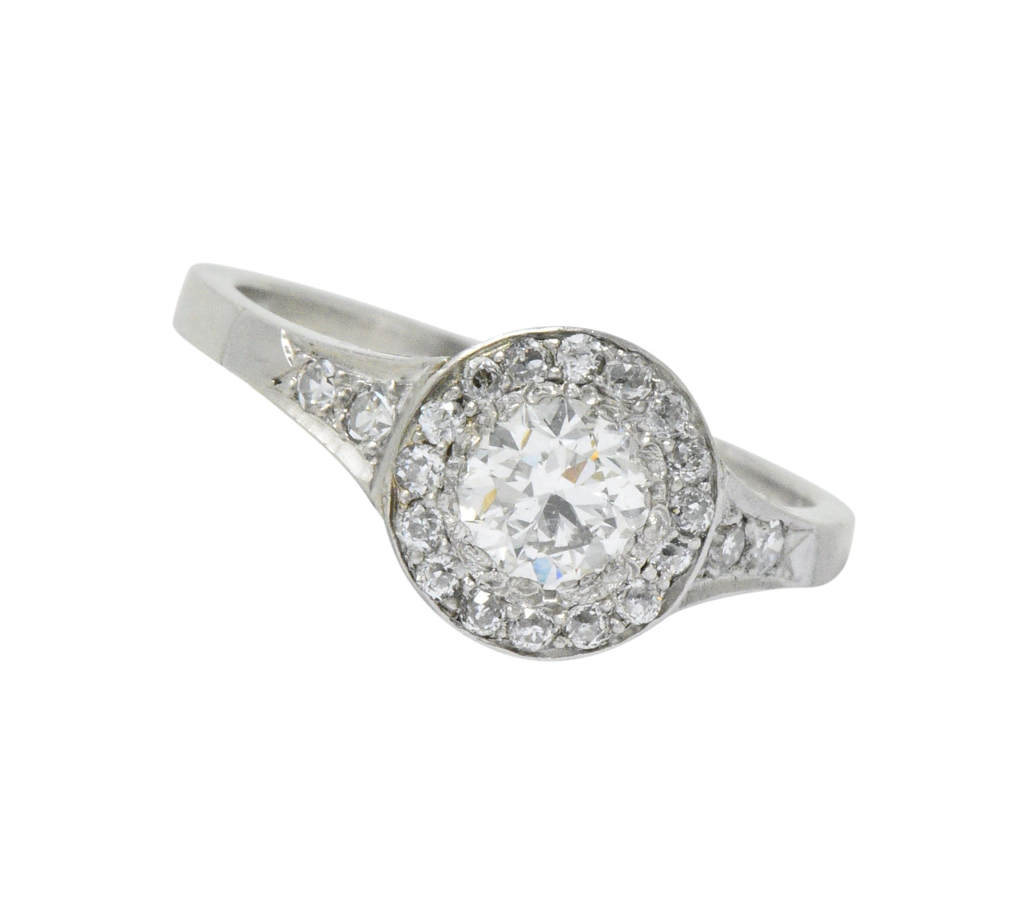 Art Deco 1.10 CTW Diamond Platinum Halo Engagement Ring Circa 1930 Wilson's Estate Jewelry