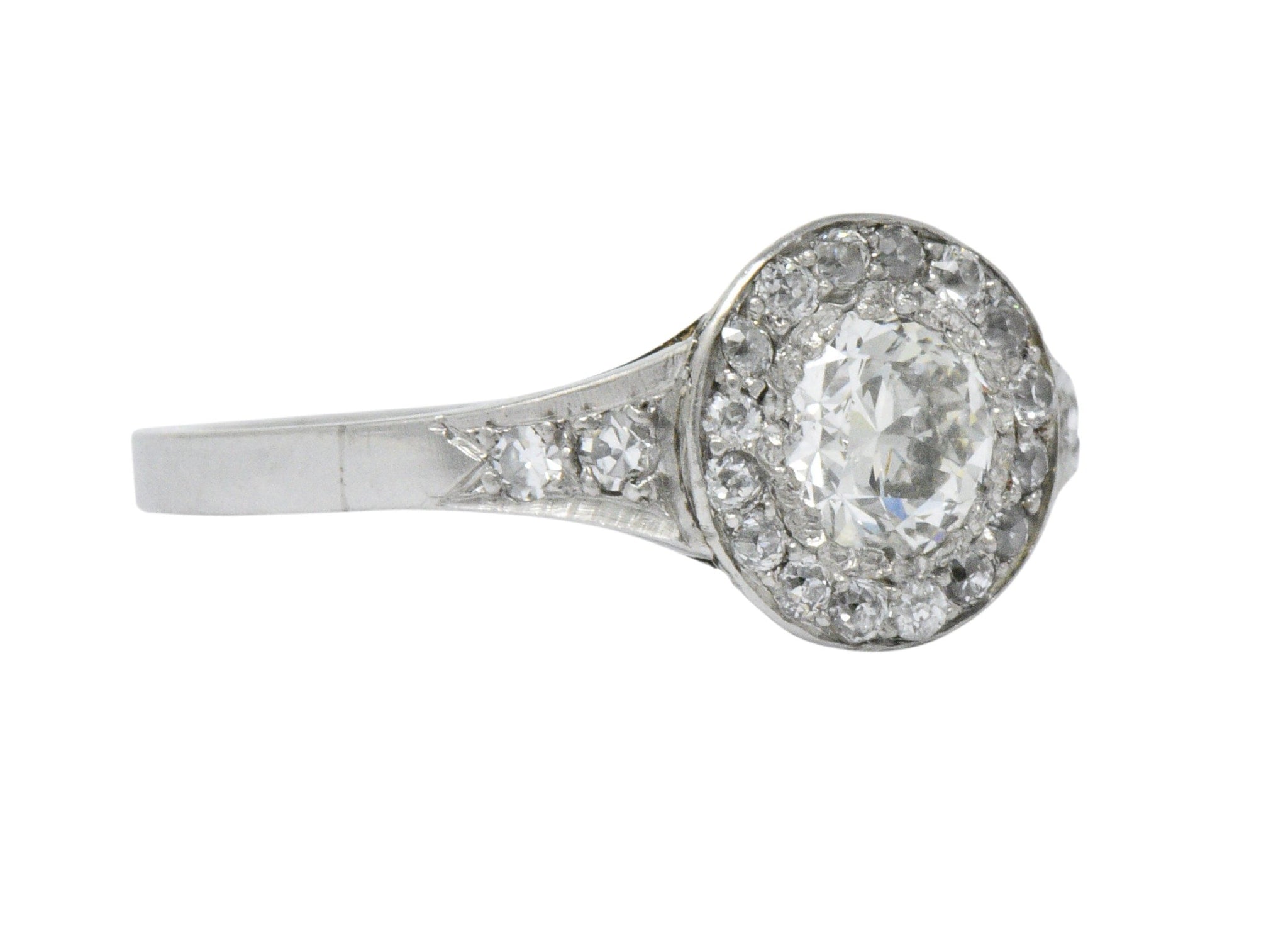 Art Deco 1.10 CTW Diamond Platinum Halo Engagement Ring Circa 1930 Wilson's Estate Jewelry