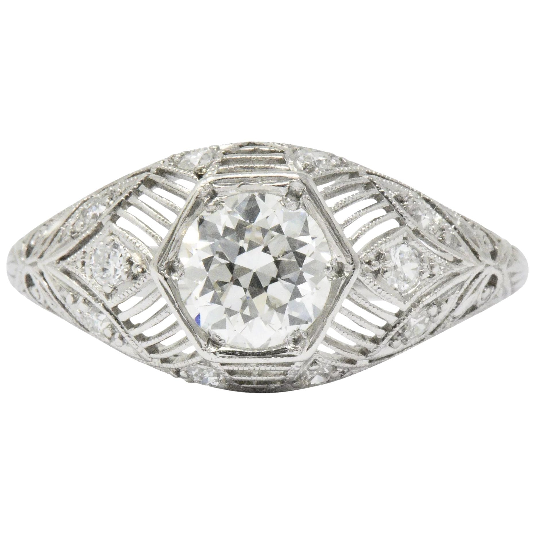 Art Deco 1.25 CTW Diamond Platinum Alternative Engagement Ring GIA Wilson's Estate Jewelry