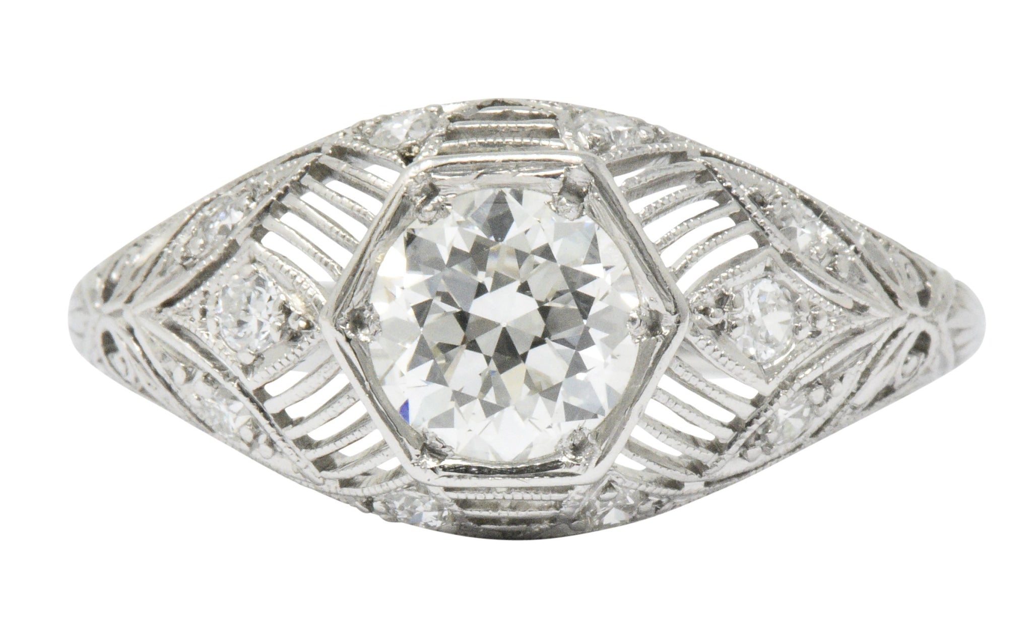 Art Deco 1.25 CTW Diamond Platinum Alternative Engagement Ring GIA Wilson's Estate Jewelry