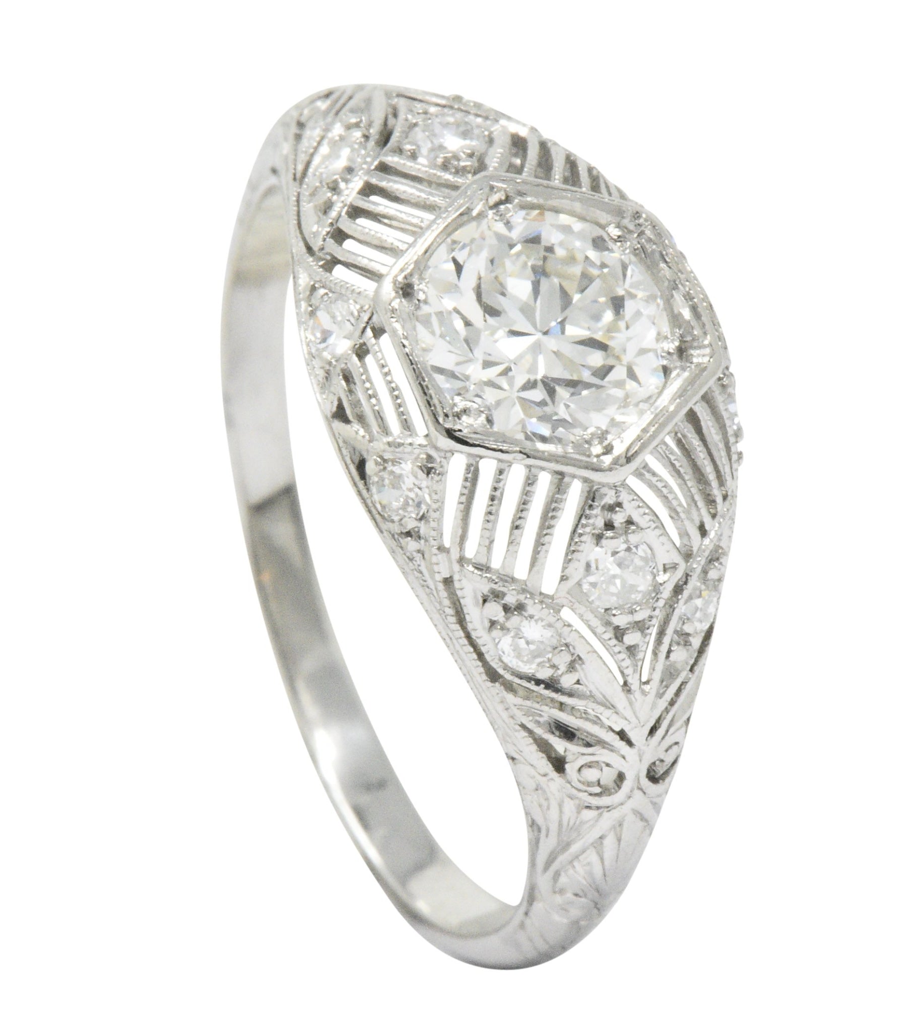 Art Deco 1.25 CTW Diamond Platinum Alternative Engagement Ring GIA Wilson's Estate Jewelry