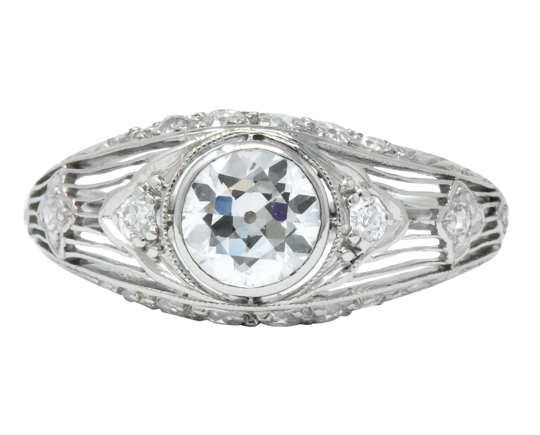 Art Deco 1.30 CTW Old European Cut Diamond Platinum Engagement Ring - Wilson's Estate Jewelry