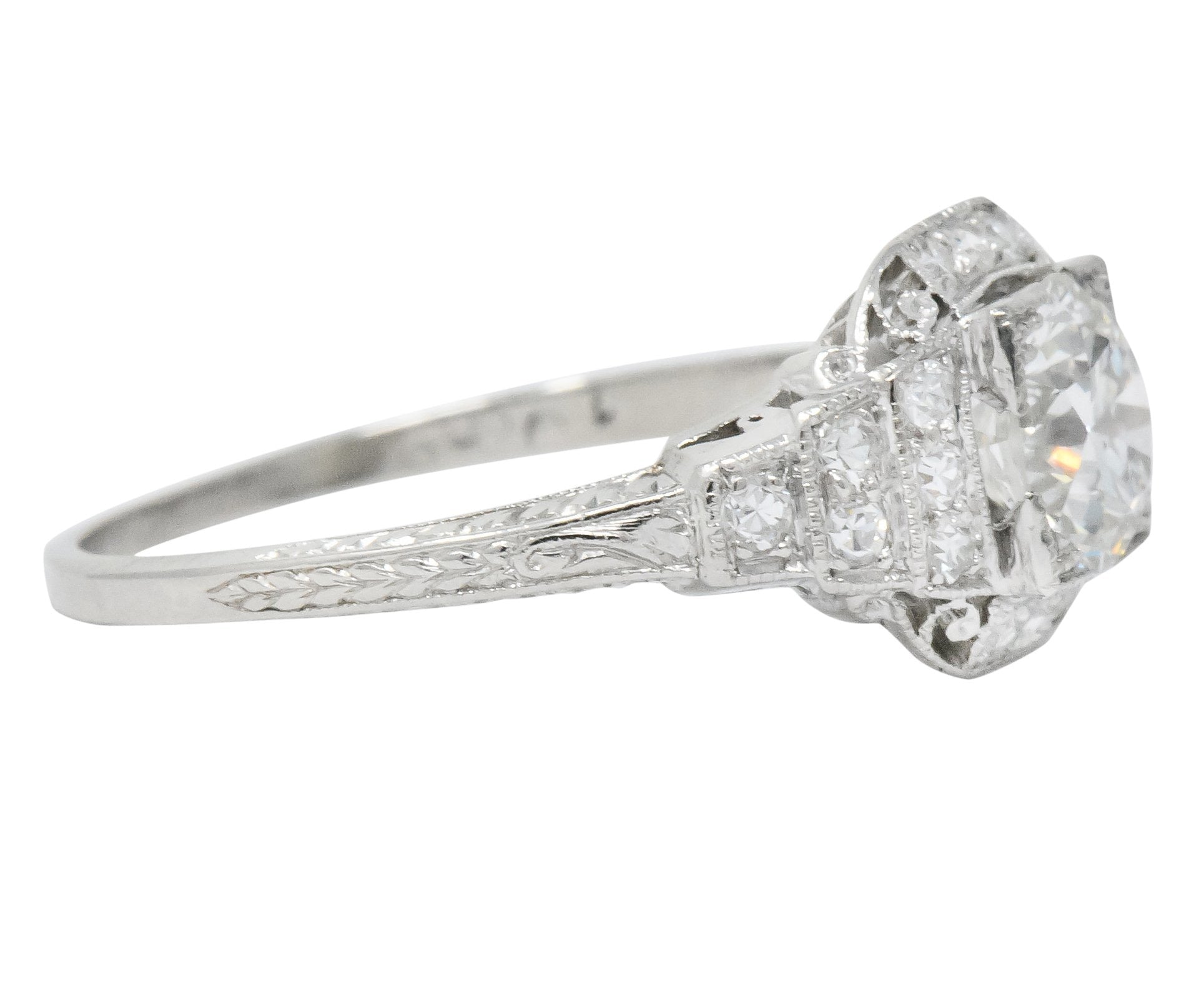 Art Deco 1.51 CTW Old European Cut Diamond Platinum Engagement Ring GIA - Wilson's Estate Jewelry