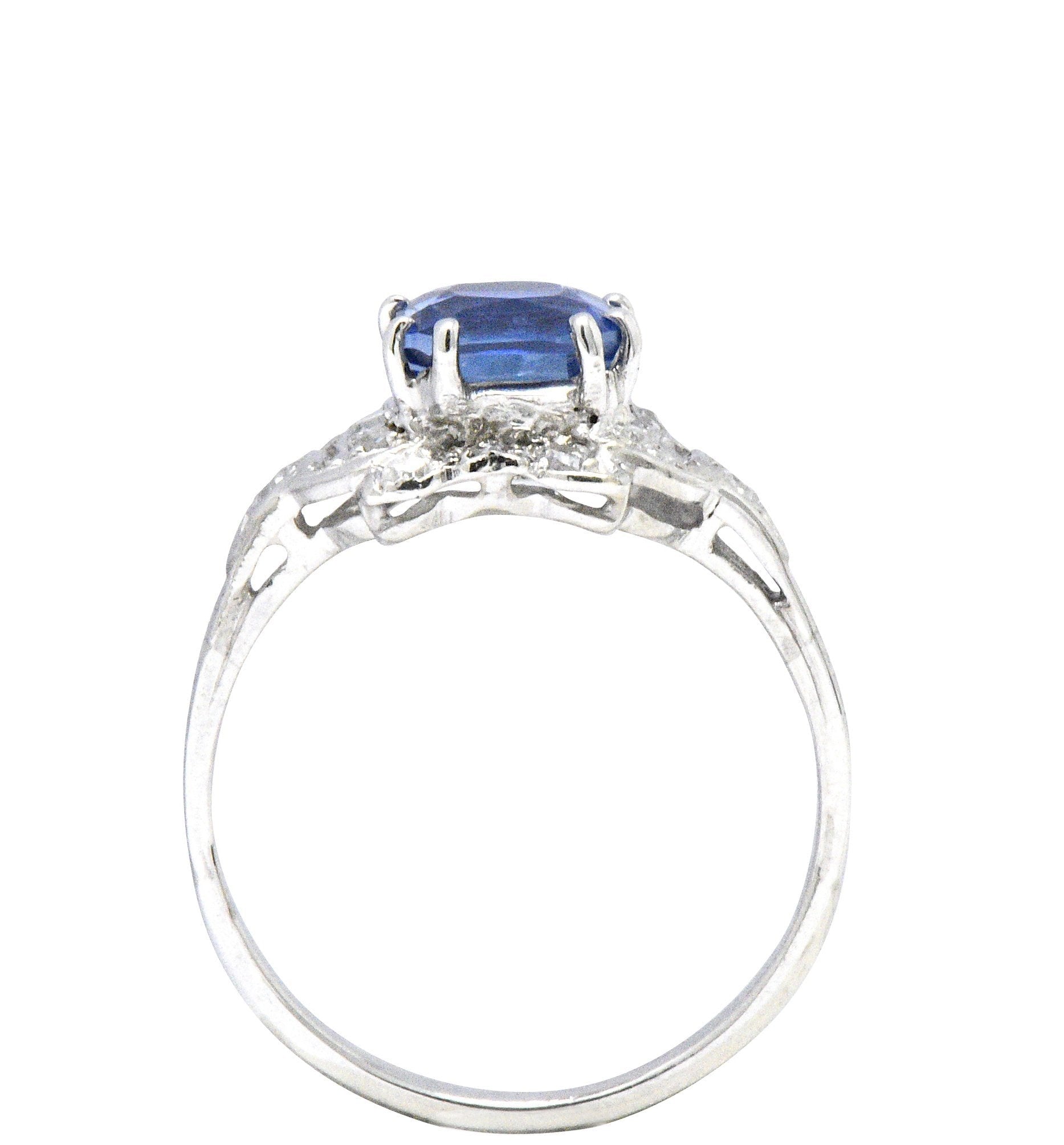 Art Deco 1.67 CTW Unheated Kashmir Sapphire Diamond & Platinum Ring AGL Certified Wilson's Estate Jewelry