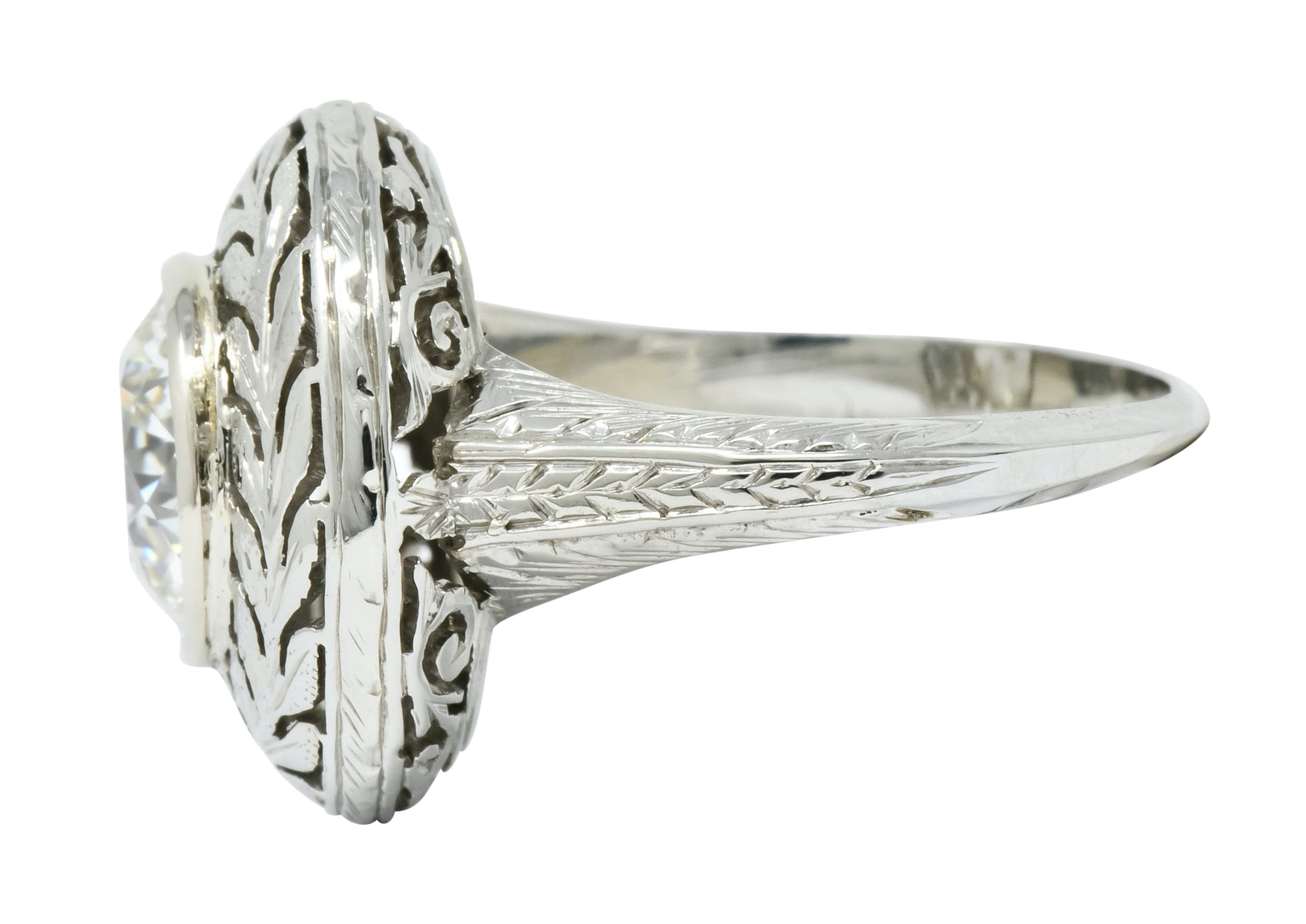 Art Deco 1.85 CTW Diamond 18 Karat White Gold Foliate Statement Ring Circa 1920 - Wilson's Estate Jewelry