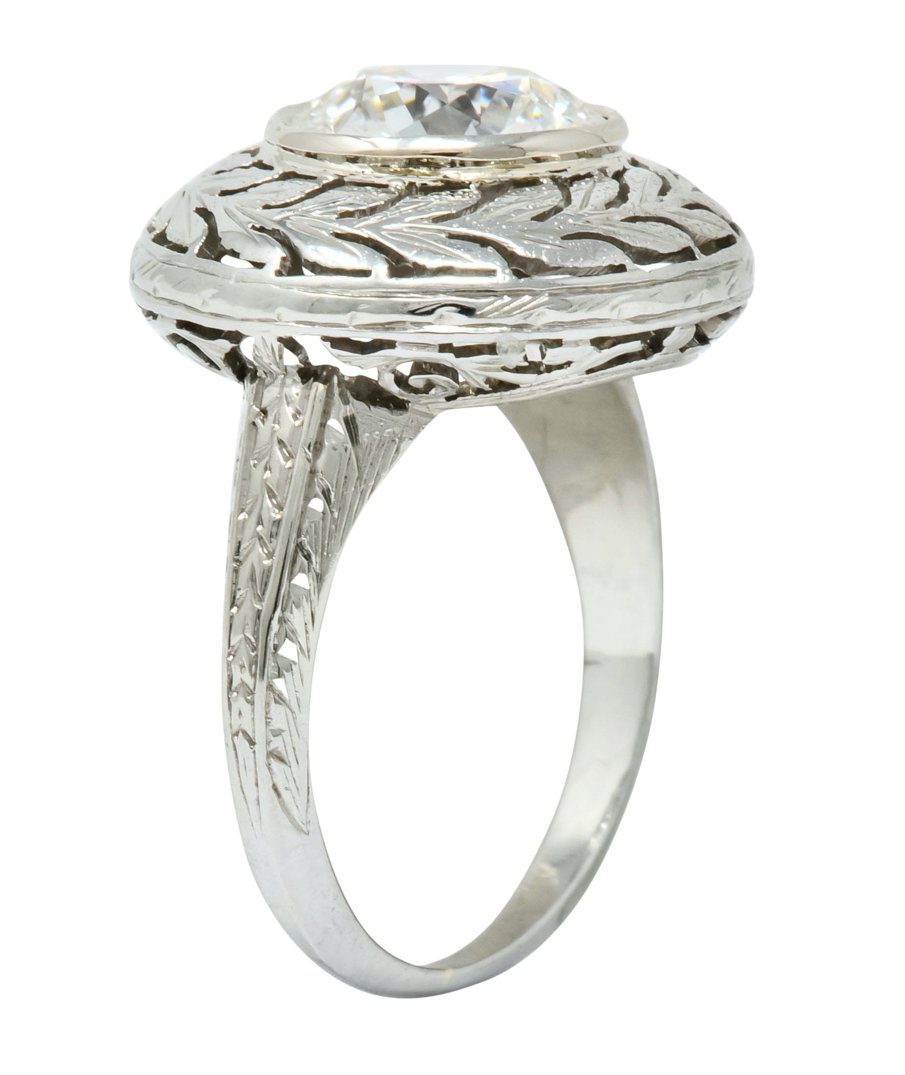 Art Deco 1.85 CTW Diamond 18 Karat White Gold Foliate Statement Ring Circa 1920 - Wilson's Estate Jewelry