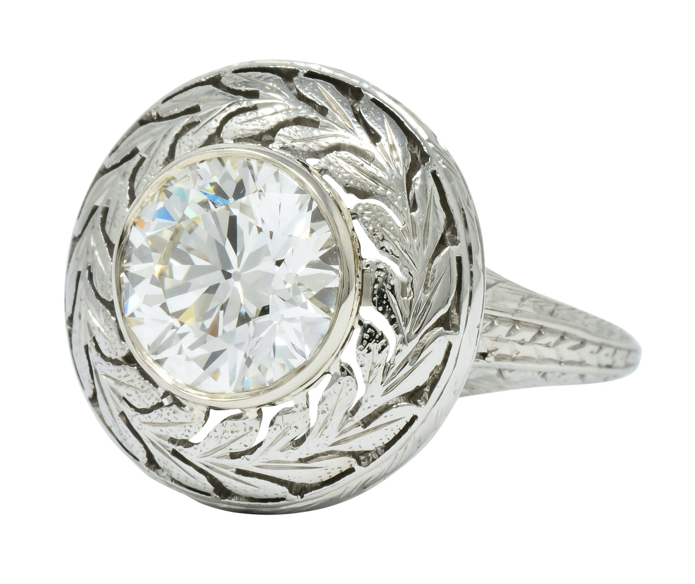 Art Deco 1.85 CTW Diamond 18 Karat White Gold Foliate Statement Ring Circa 1920 - Wilson's Estate Jewelry