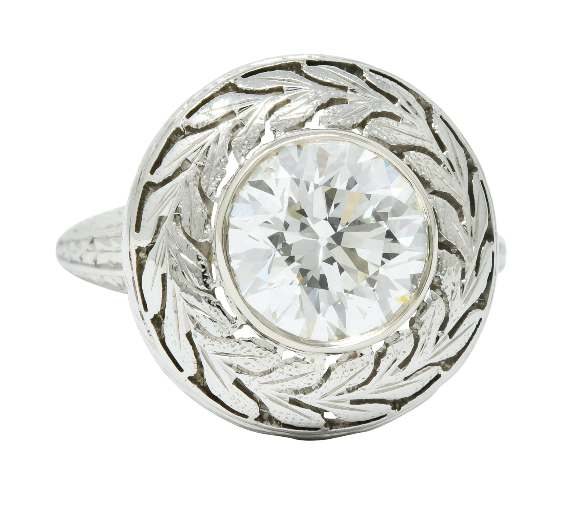 Art Deco 1.85 CTW Diamond 18 Karat White Gold Foliate Statement Ring Circa 1920 - Wilson's Estate Jewelry