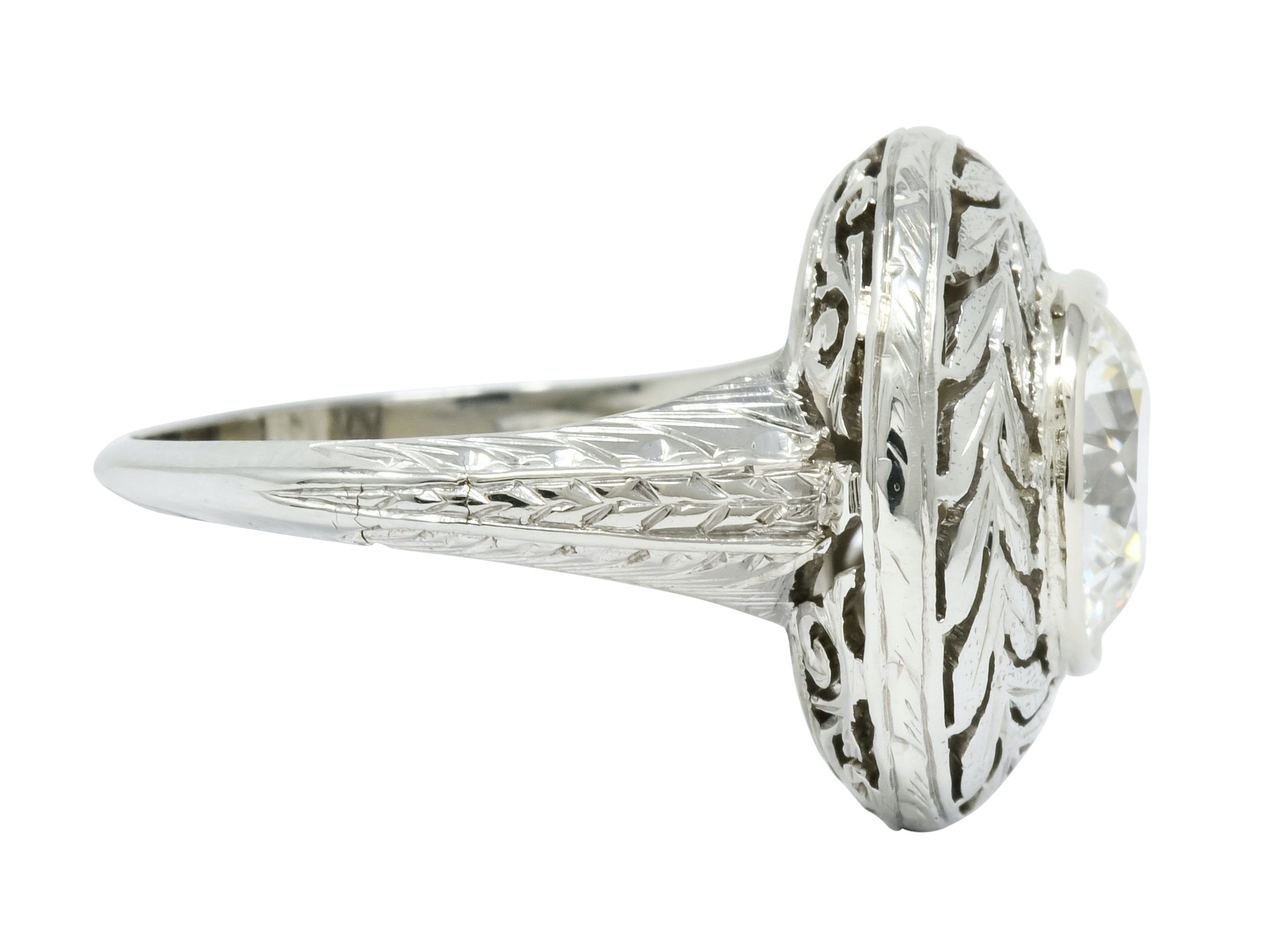 Art Deco 1.85 CTW Diamond 18 Karat White Gold Foliate Statement Ring Circa 1920 - Wilson's Estate Jewelry