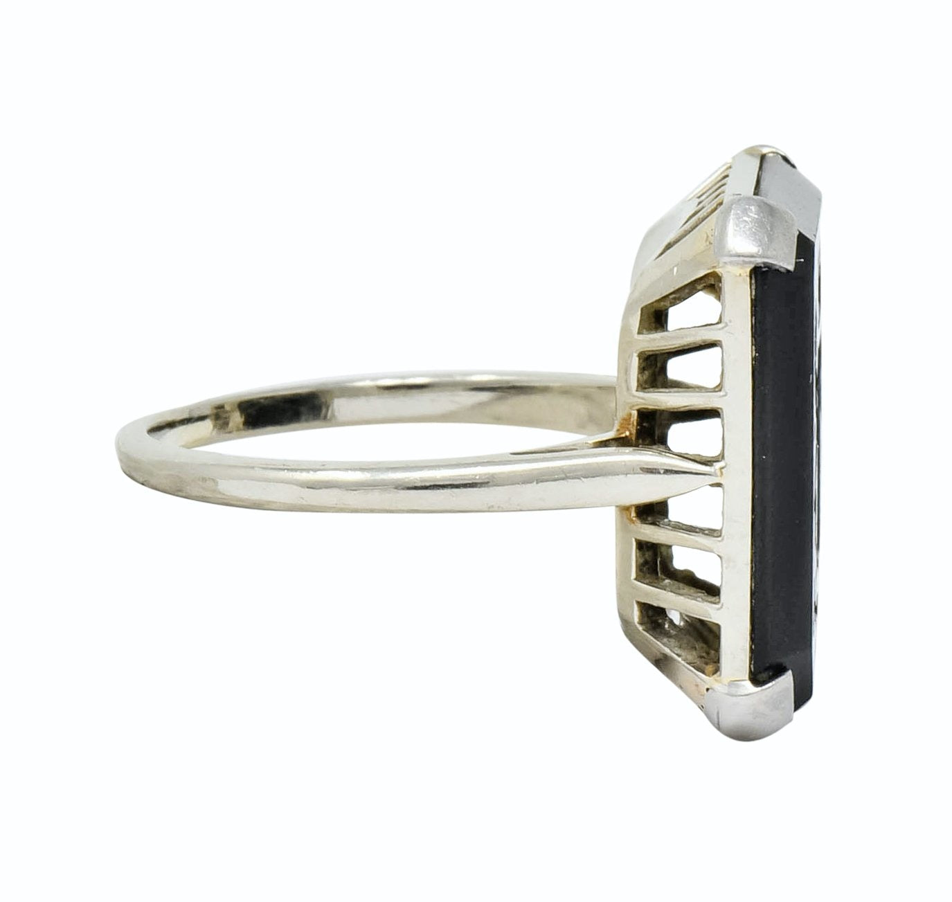 Art Deco 1930 Onyx Intaglio 14 Karat White Gold Heraldry Unisex Ring - Wilson's Estate Jewelry