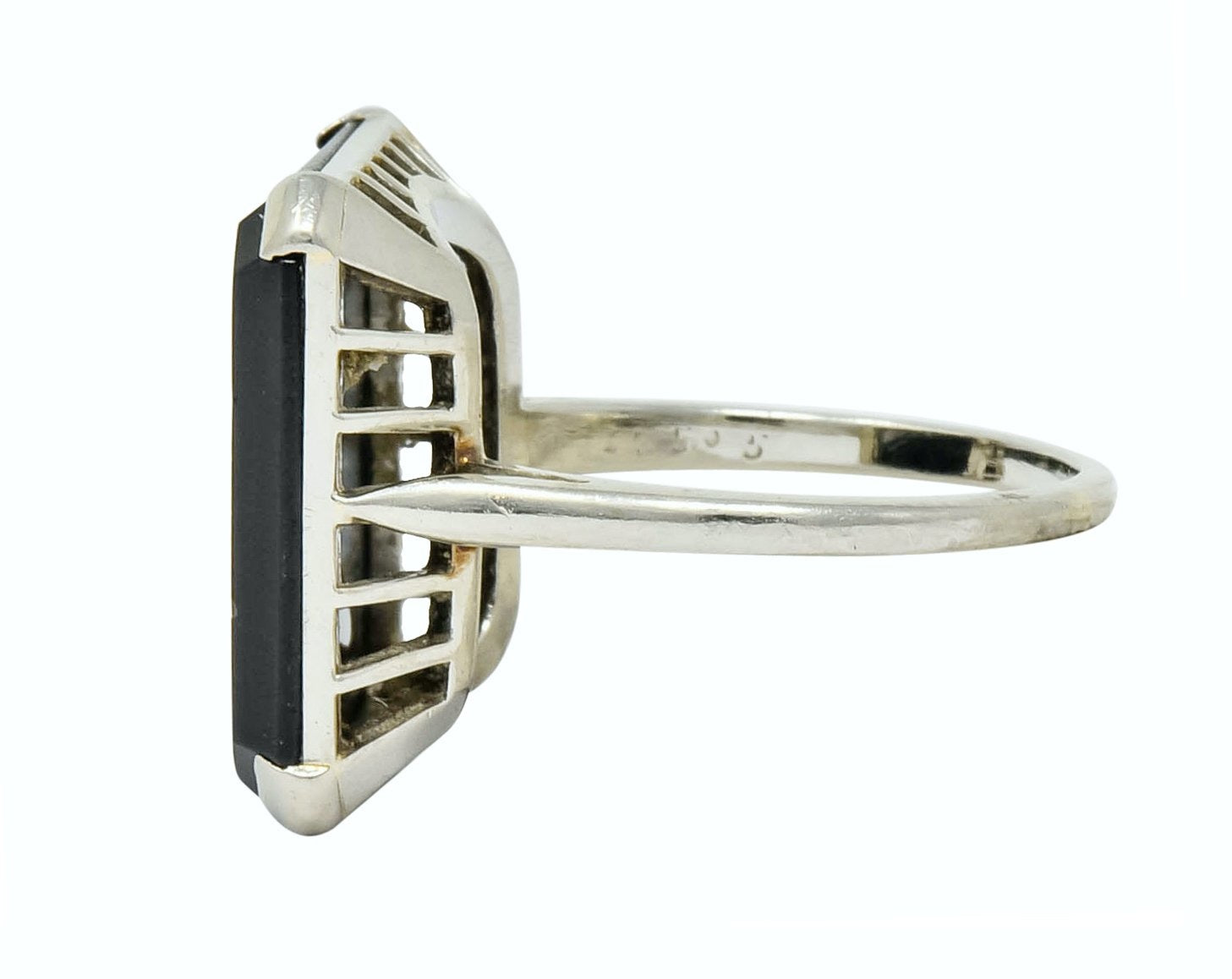 Art Deco 1930 Onyx Intaglio 14 Karat White Gold Heraldry Unisex Ring - Wilson's Estate Jewelry