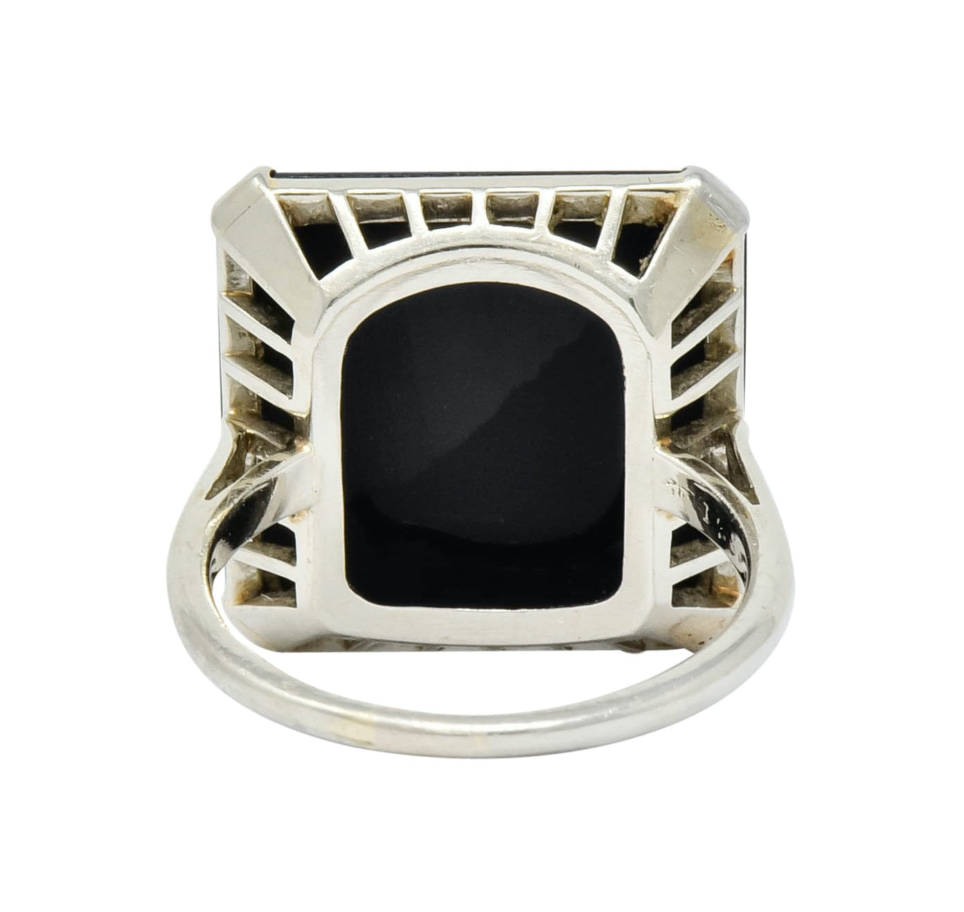 Art Deco 1930 Onyx Intaglio 14 Karat White Gold Heraldry Unisex Ring - Wilson's Estate Jewelry