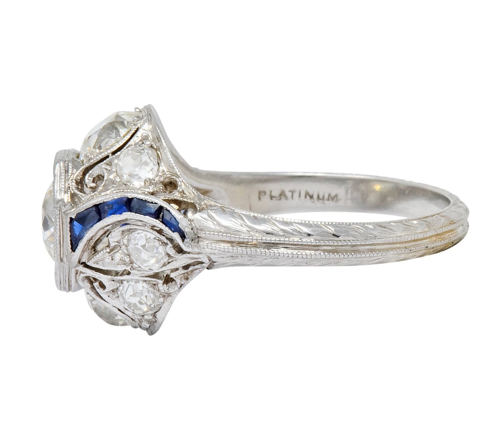 Art Deco 2.38 CTW Diamond Sapphire Platinum Dinner Engagement Ring - Wilson's Estate Jewelry