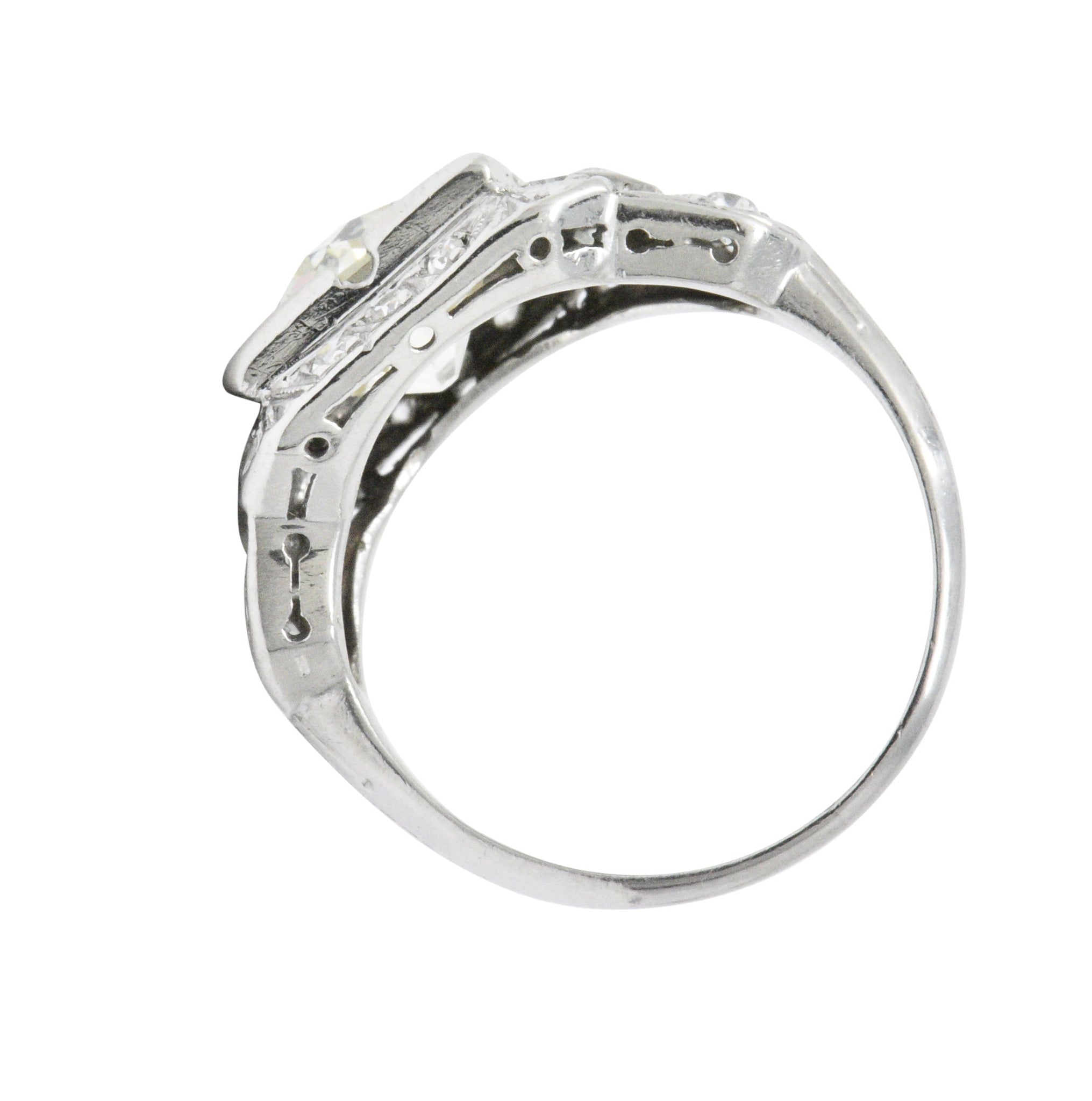 Art Deco 2.69 CTW Diamond Platinum Cushion Foliate Engagement Ring GIA Wilson's Estate Jewelry