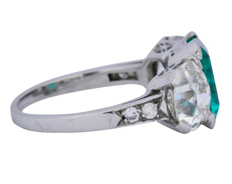 Art Deco 4.87 CTW Colombian Emerald Diamond Platinum Ring AGL Wilson's Estate Jewelry