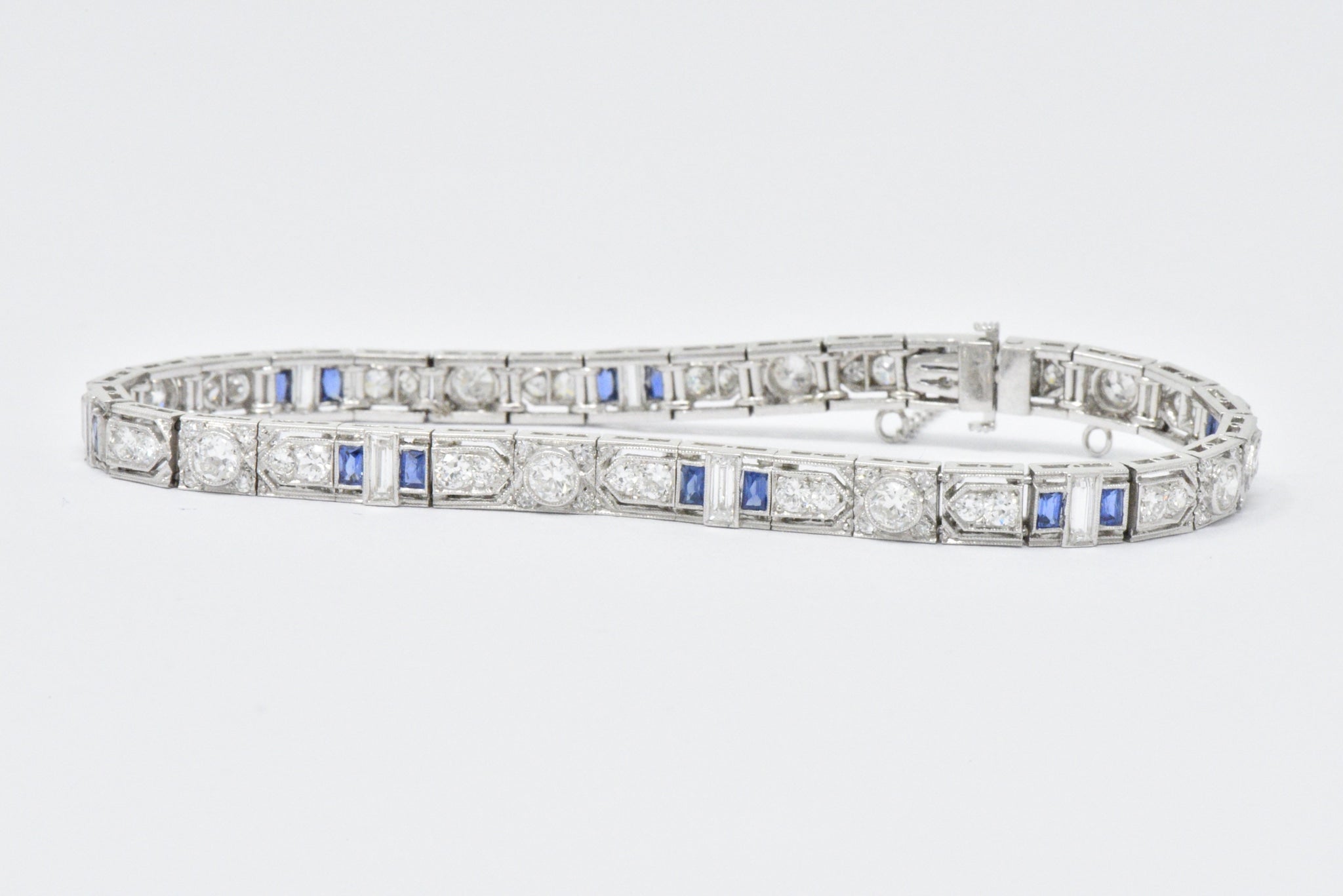 Art Deco 5.04 CTW Diamond Sapphire & Platinum Bracelet Wilson's Estate Jewelry