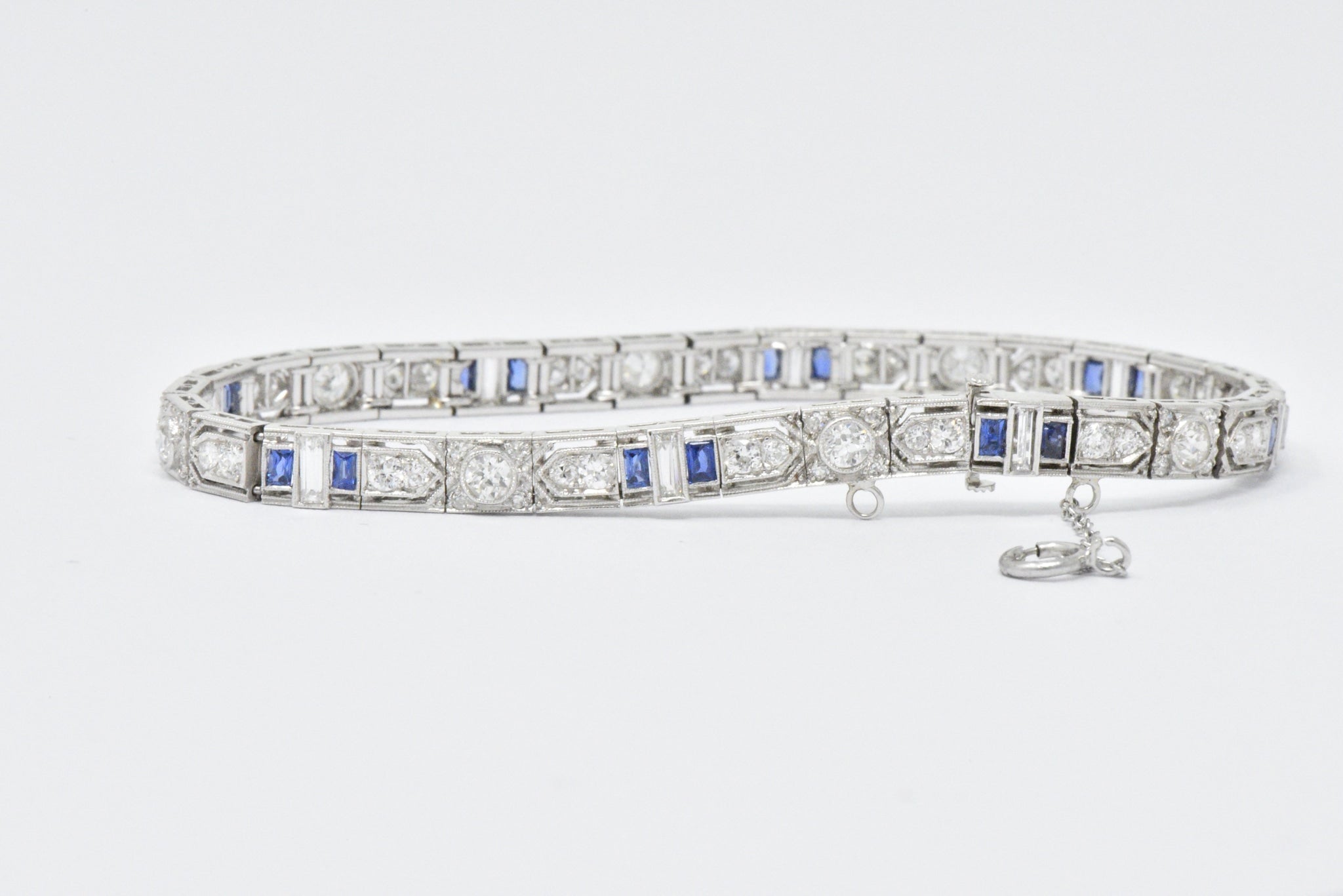 Art Deco 5.04 CTW Diamond Sapphire & Platinum Bracelet Wilson's Estate Jewelry