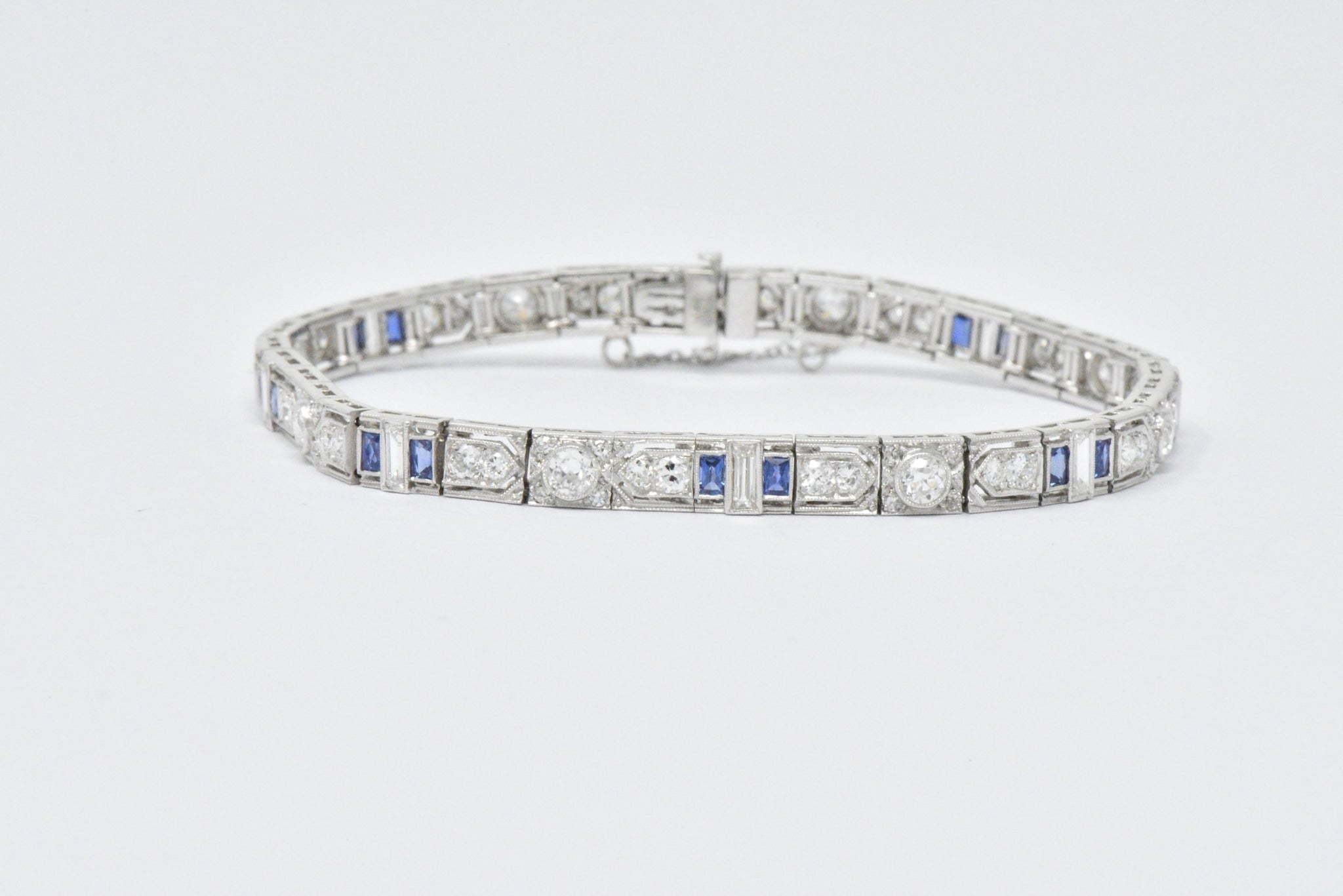 Art Deco 5.04 CTW Diamond Sapphire & Platinum Bracelet Wilson's Estate Jewelry