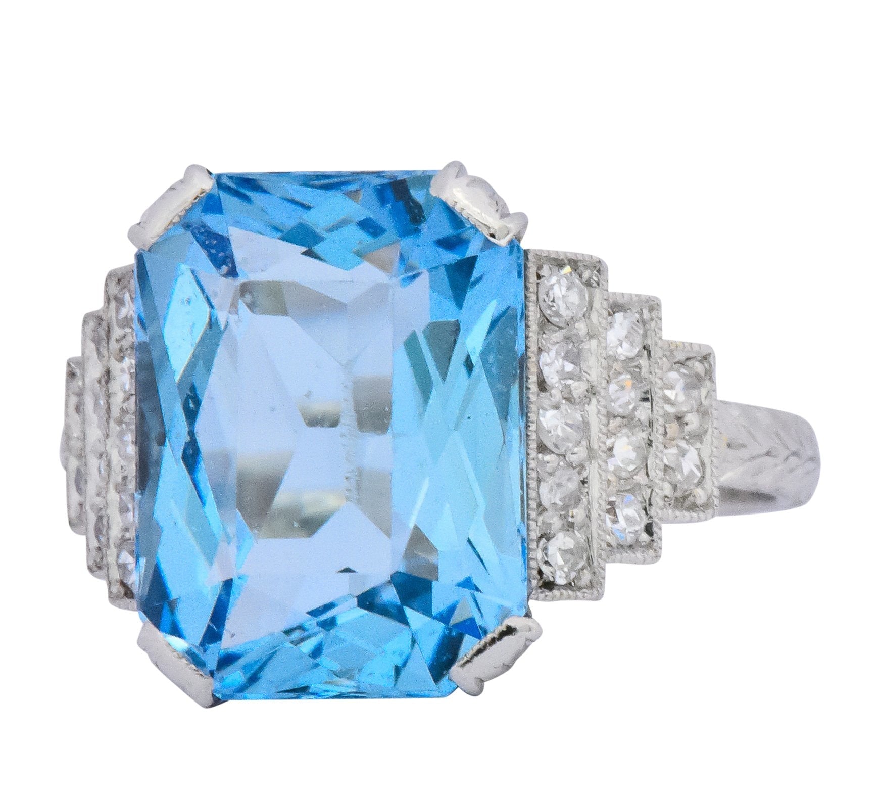 Art Deco 5.60 CTW Aquamarine Diamond Platinum Cocktail Ring - Wilson's Estate Jewelry